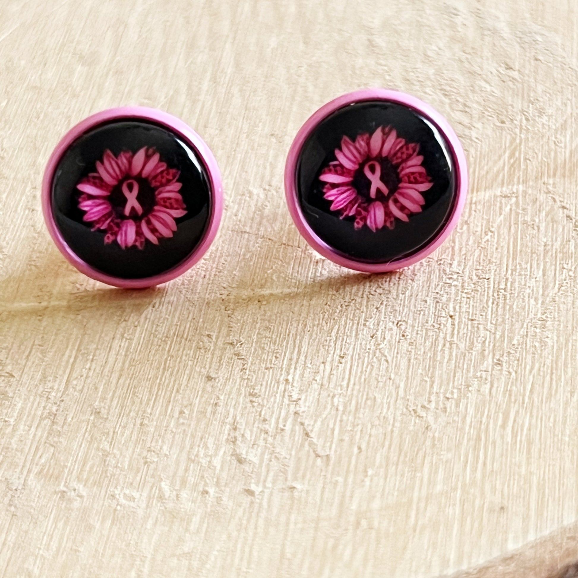 Breast Cancer Awareness Pink Sunflower Stud Earrings - Stylish and Supportive Accessories