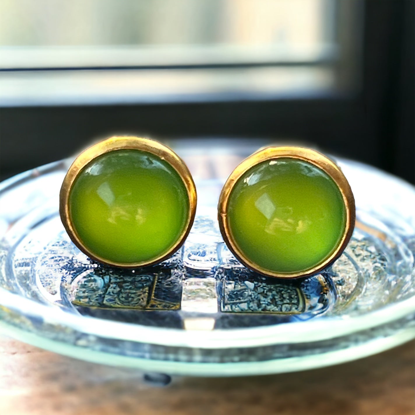 Candy Apple Green Gold Stud Earrings