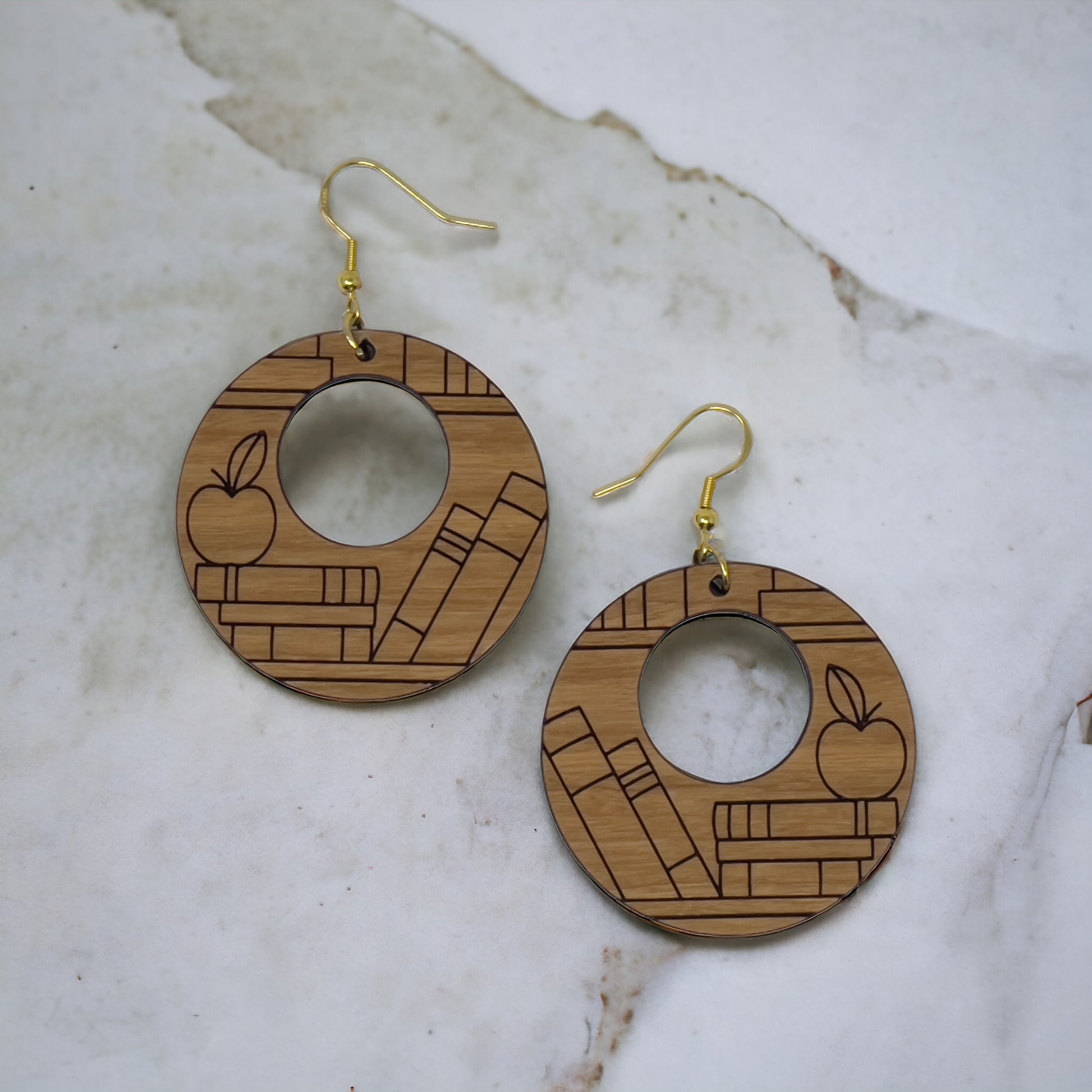 Bookshelf Wood Dangle Earrings - Cute Book Lover Gift | Boho Women's Miniature Bookcase Jewelry