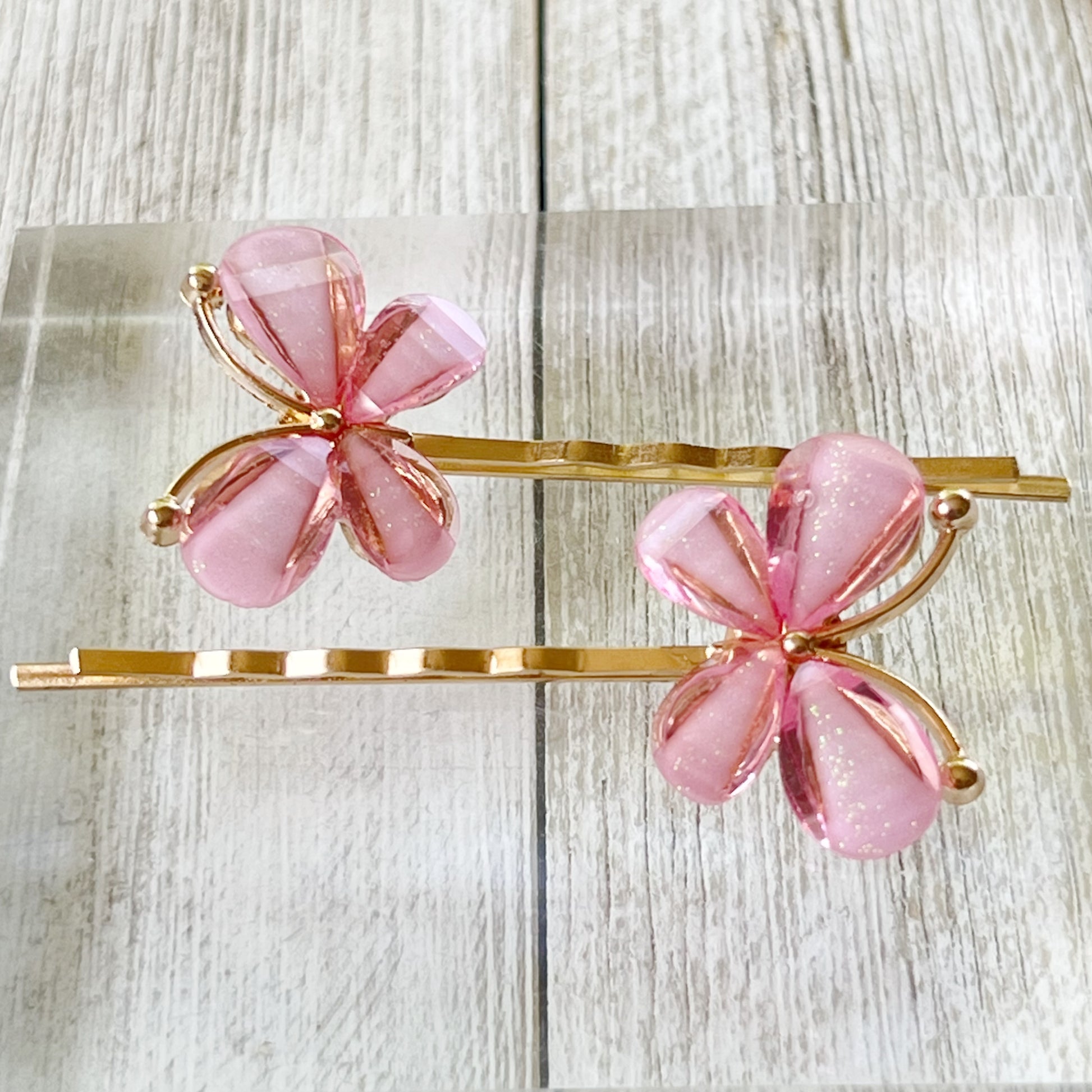 Pink Rhinestone Butterfly Hair Pins for Women Decorative Hair Clips