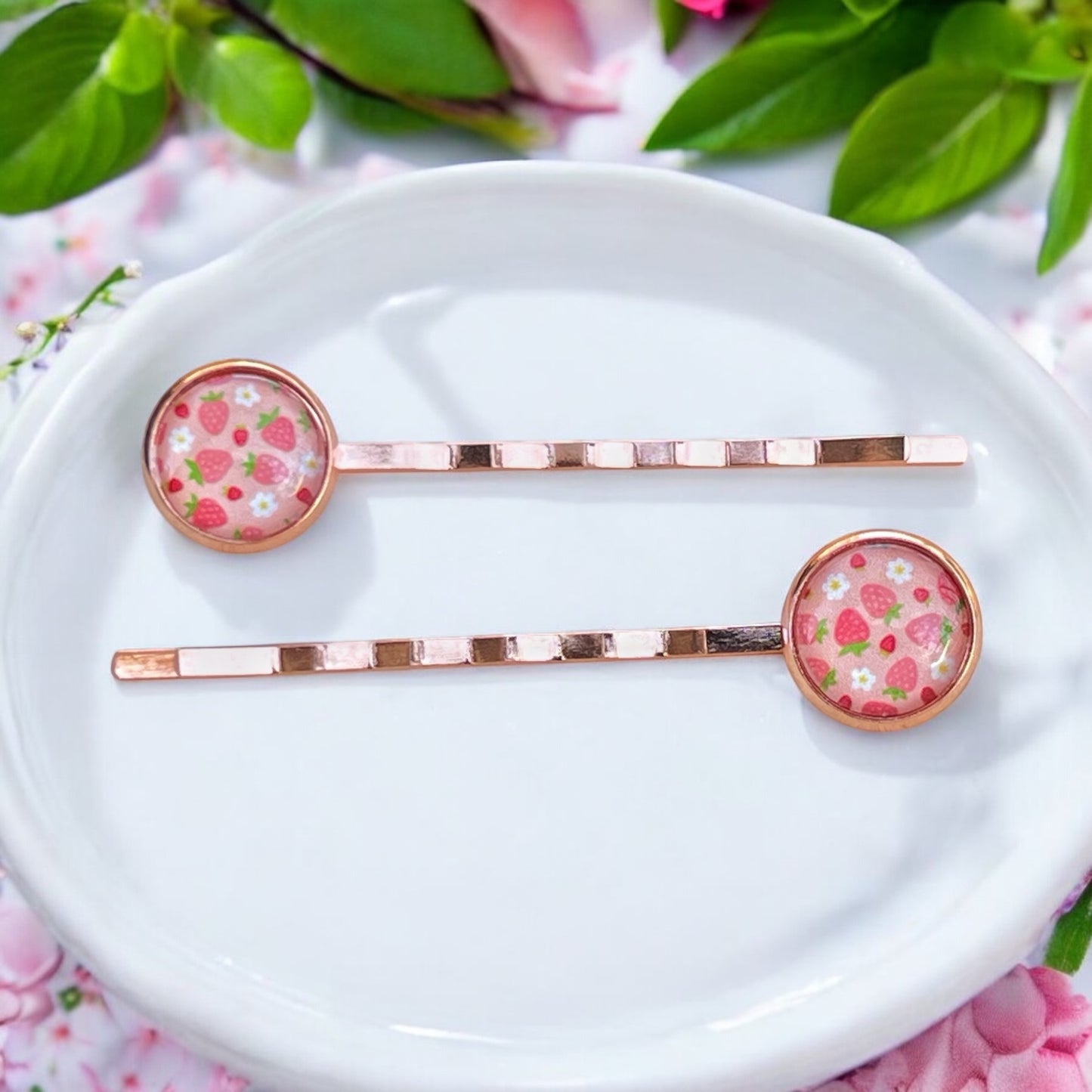 Rose Gold Strawberry Bobby Pins: Sweet Accessories for Fun & Flirty Hairstyles