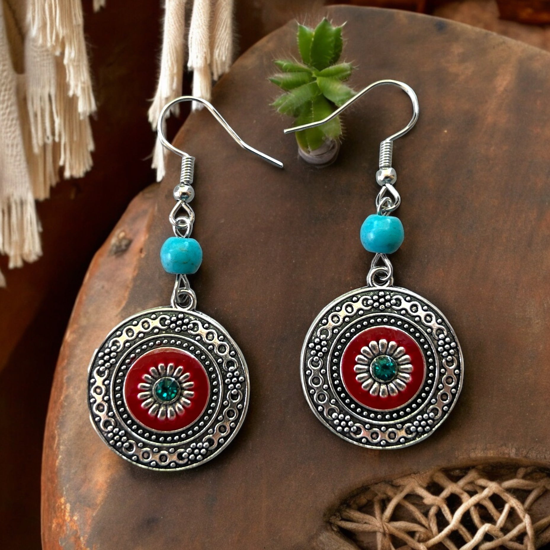 Boho Western Silver Medallion Earrings: Stylish Chic Accessories