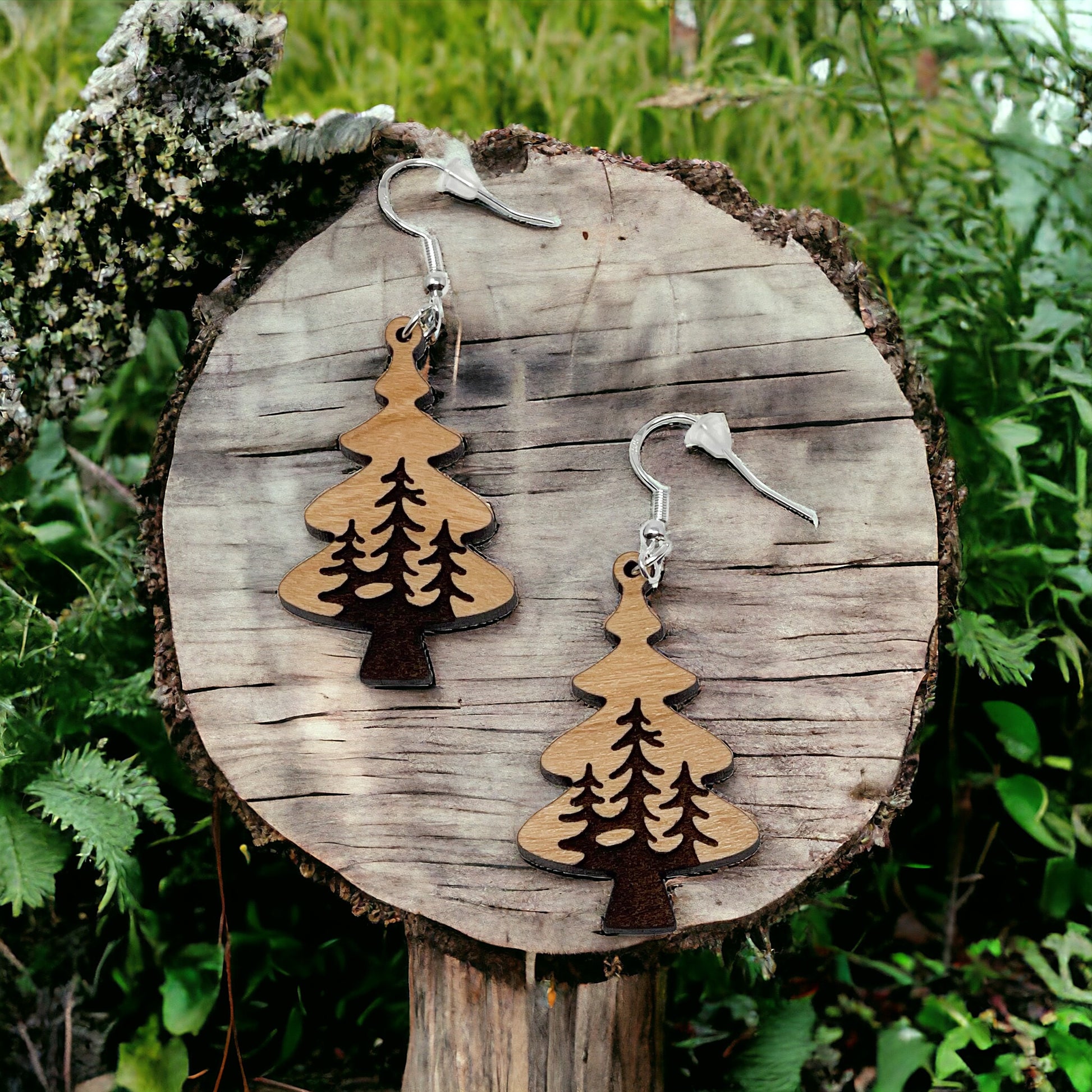 Tree Earrings - Rustic Wood Dangle Earrings with a Whimsical Boho Touch, Cute Winter Holiday Accessories | Nature-Inspired Jewelry