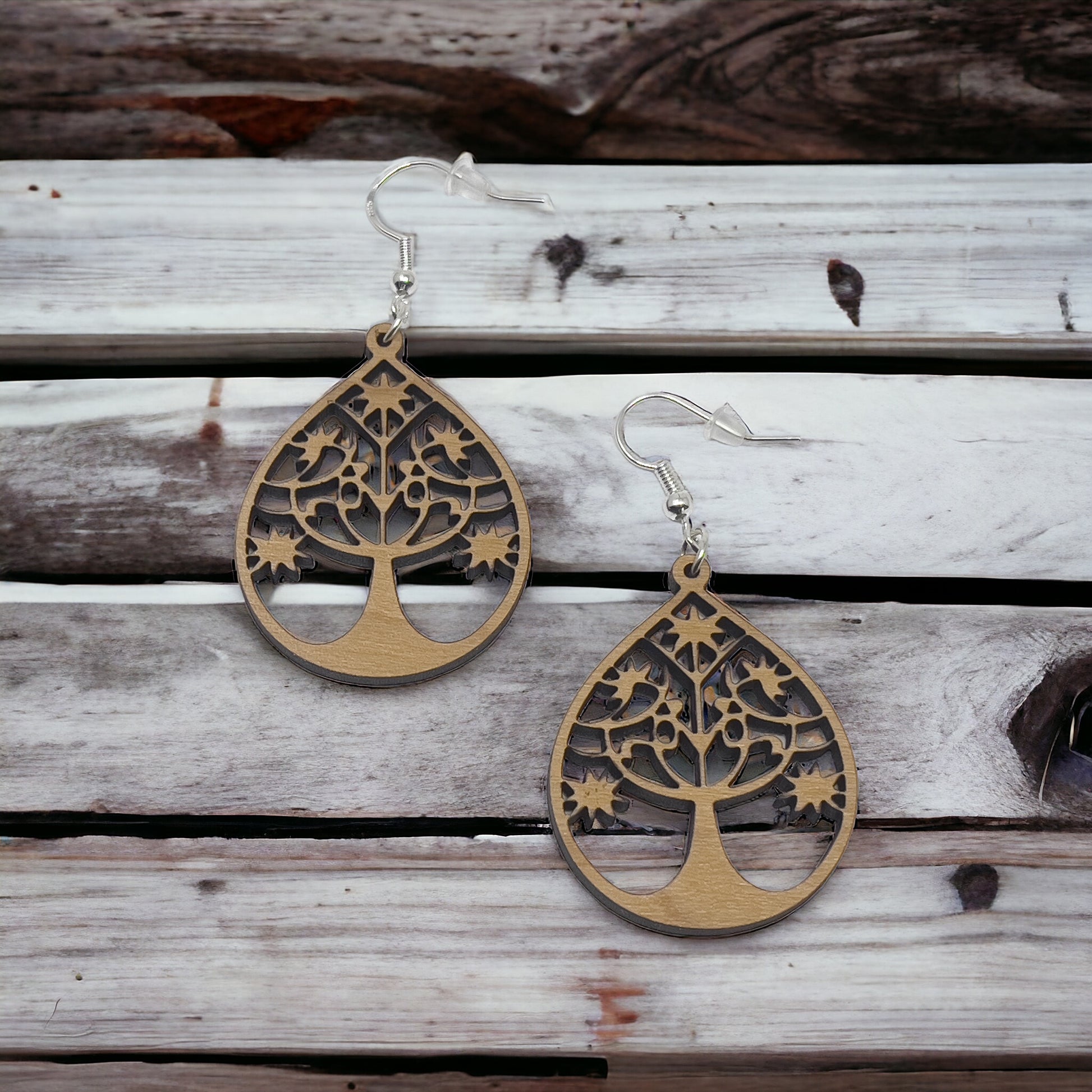 Tree of Life Earrings, Rustic Dangle Earrings, Boho Tree Earrings, Cute Winter Holiday Earring, Nature Wood Earring, Country Western Jewelry