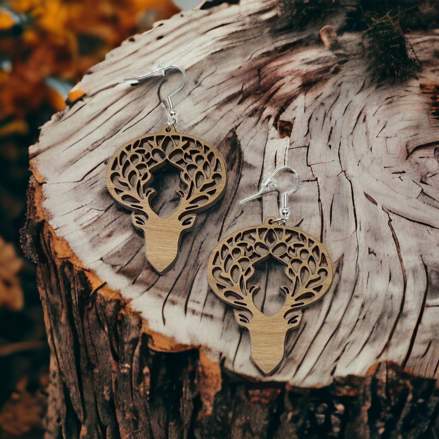 Deer Earrings, Rustic Dangle Earrings, Boho Animal Earrings, Cute Winter Holiday Earrings, Wildlife Wood Earrings, Country Western Jewelry