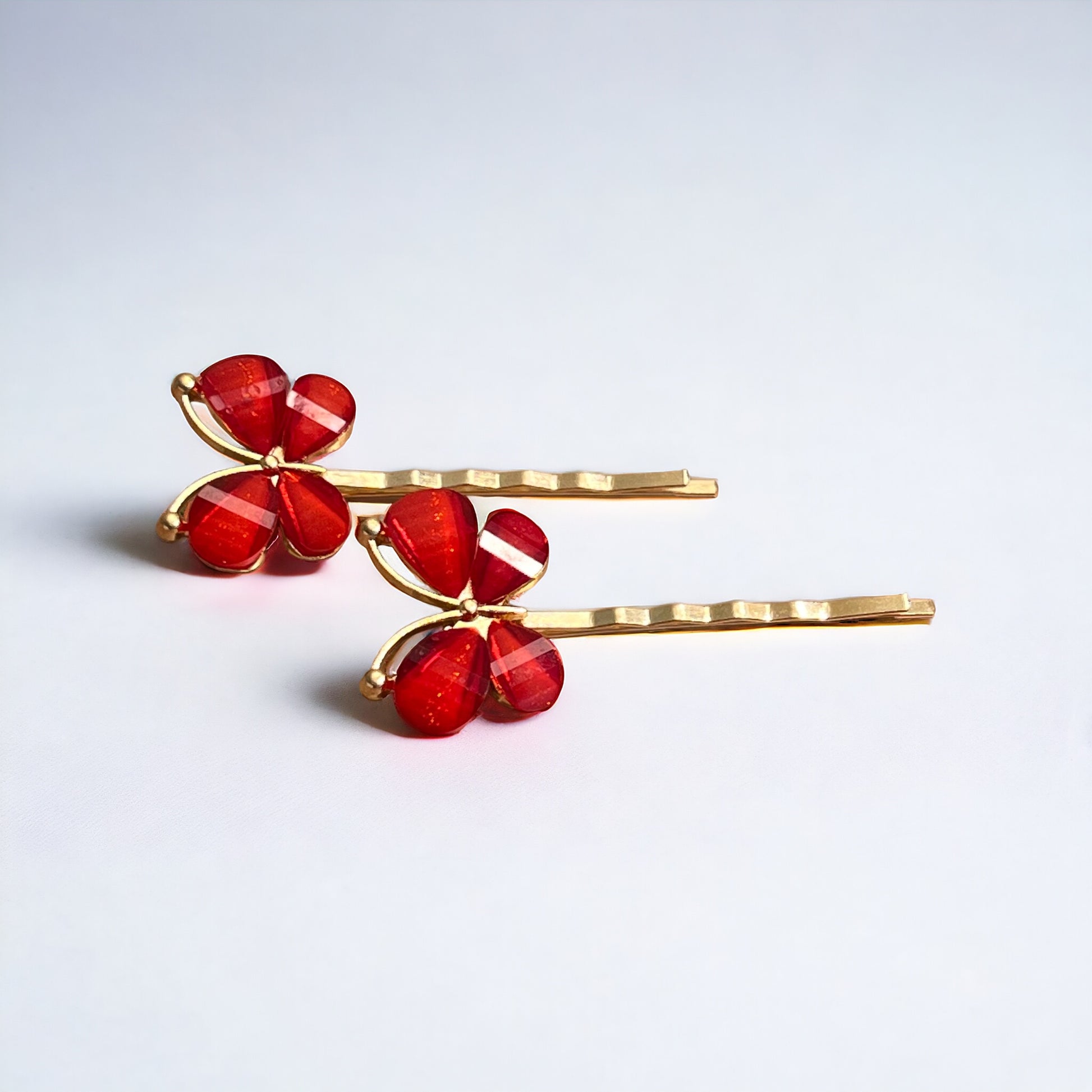 Red Rhinestone Butterfly Hair Pins - Elegant & Vibrant Hair Accessories