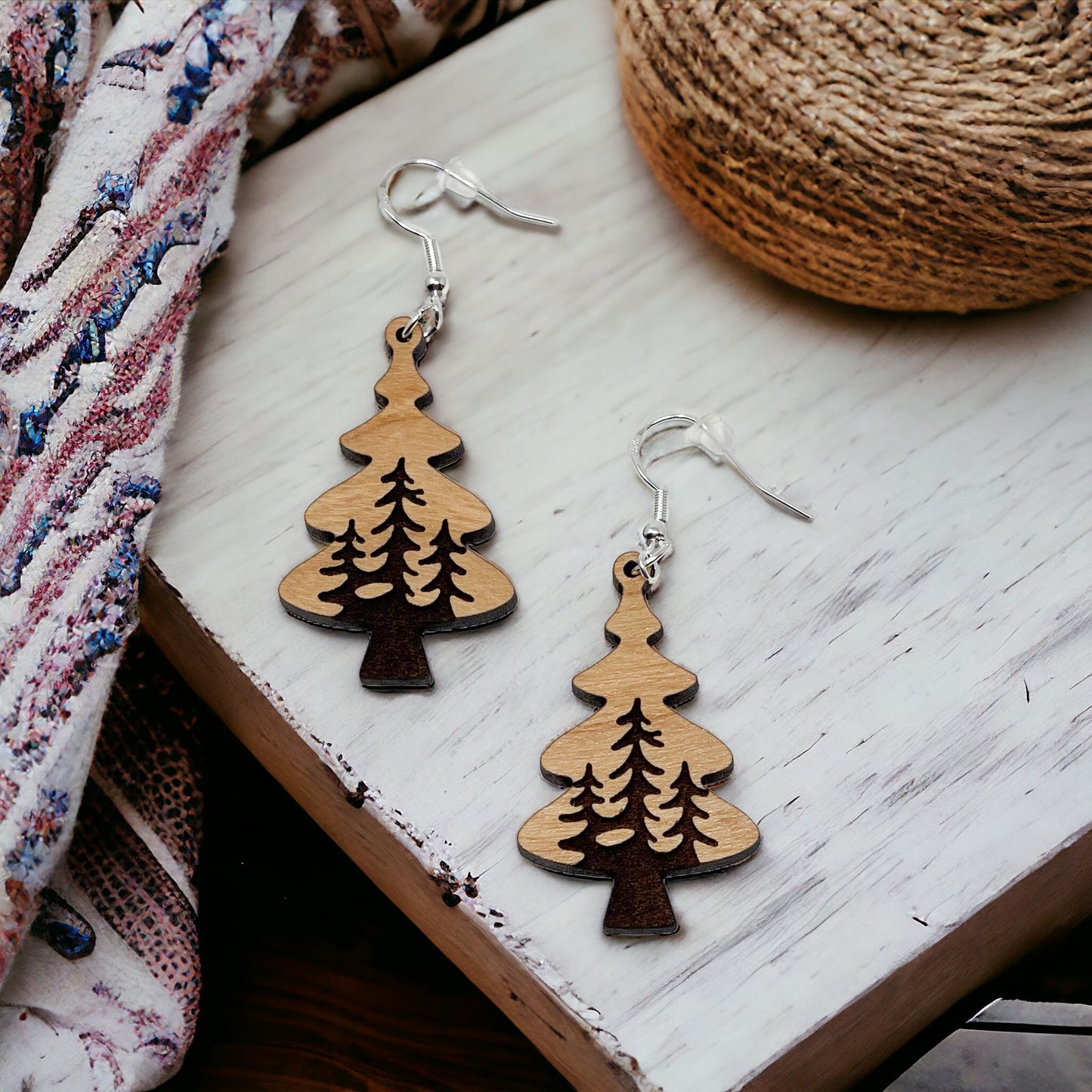 Tree Earrings - Rustic Wood Dangle Earrings with a Whimsical Boho Touch, Cute Winter Holiday Accessories | Nature-Inspired Jewelry