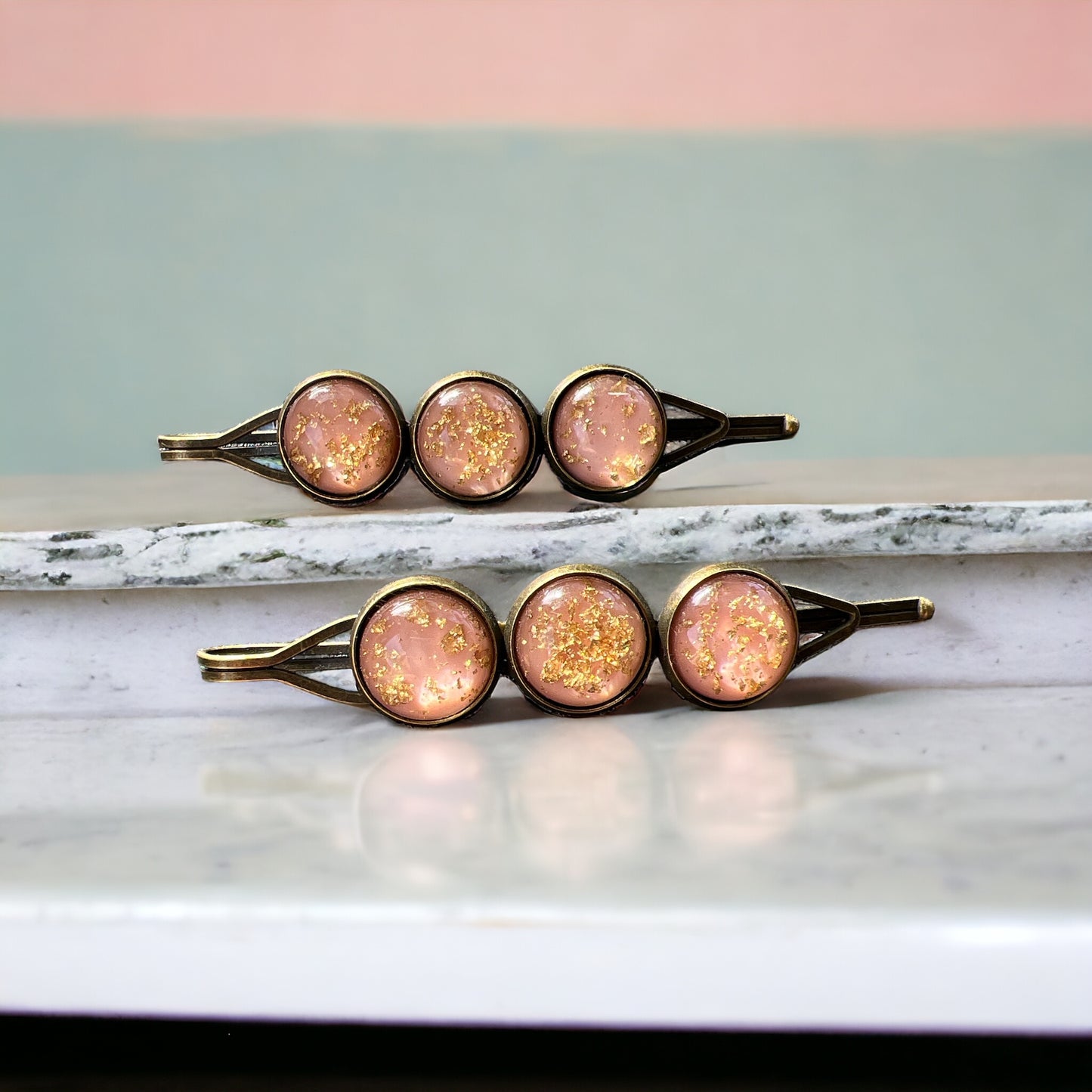 Peach Gold Flake Glitter Hair Pins - Sparkling & Elegant Accessories