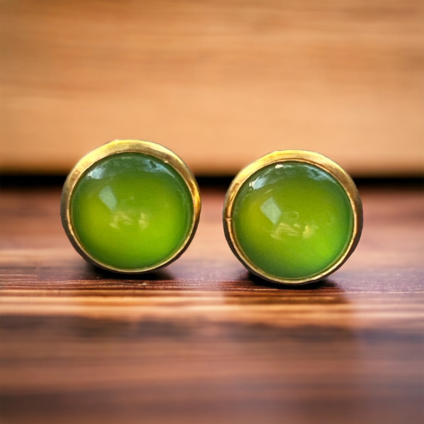 Candy Apple Green Gold Stud Earrings