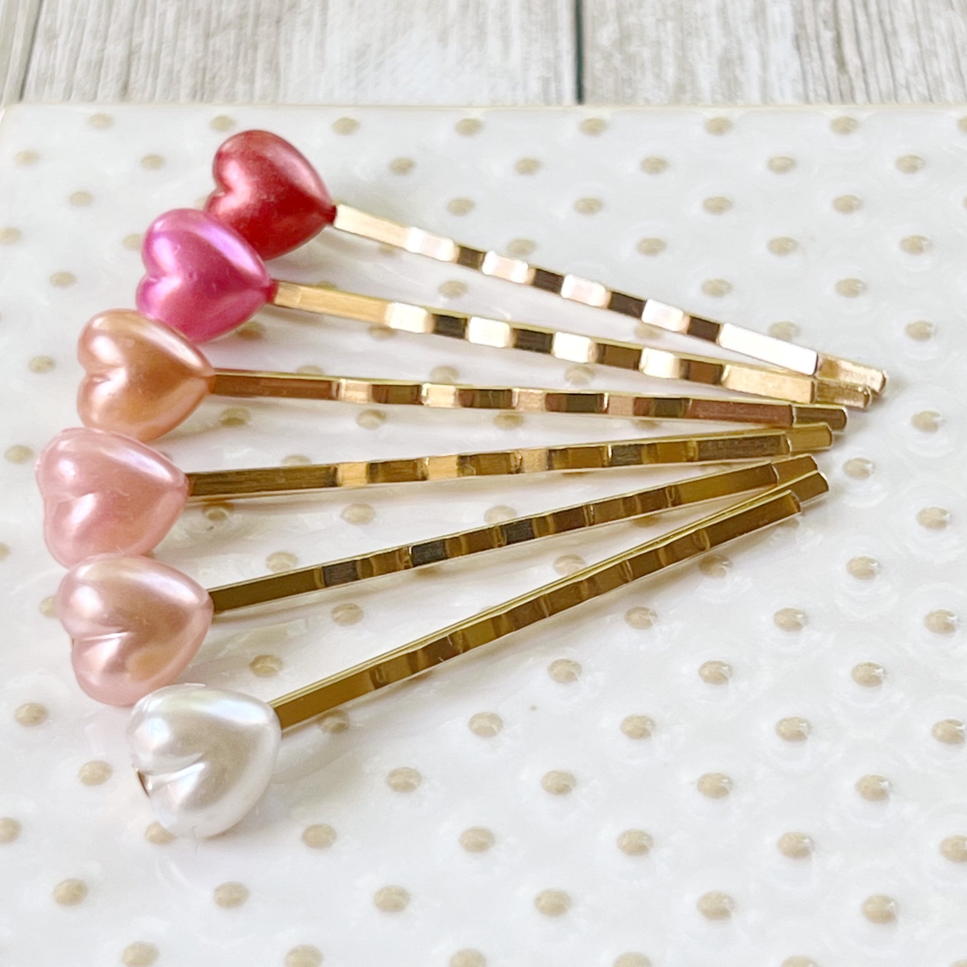 Gradient Pink Heart Bobby Pin Set of 6