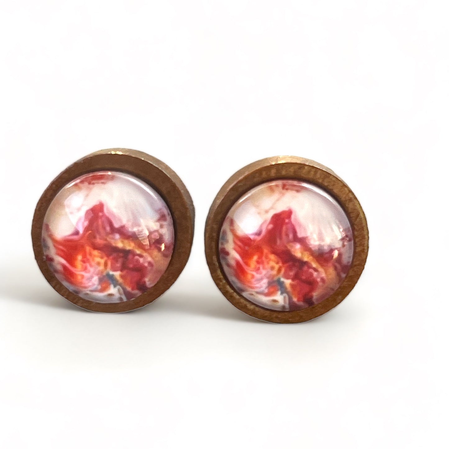 Pink Watercolor Wood Stud Earrings: Chic and Natural Accessories for Everyday Elegance