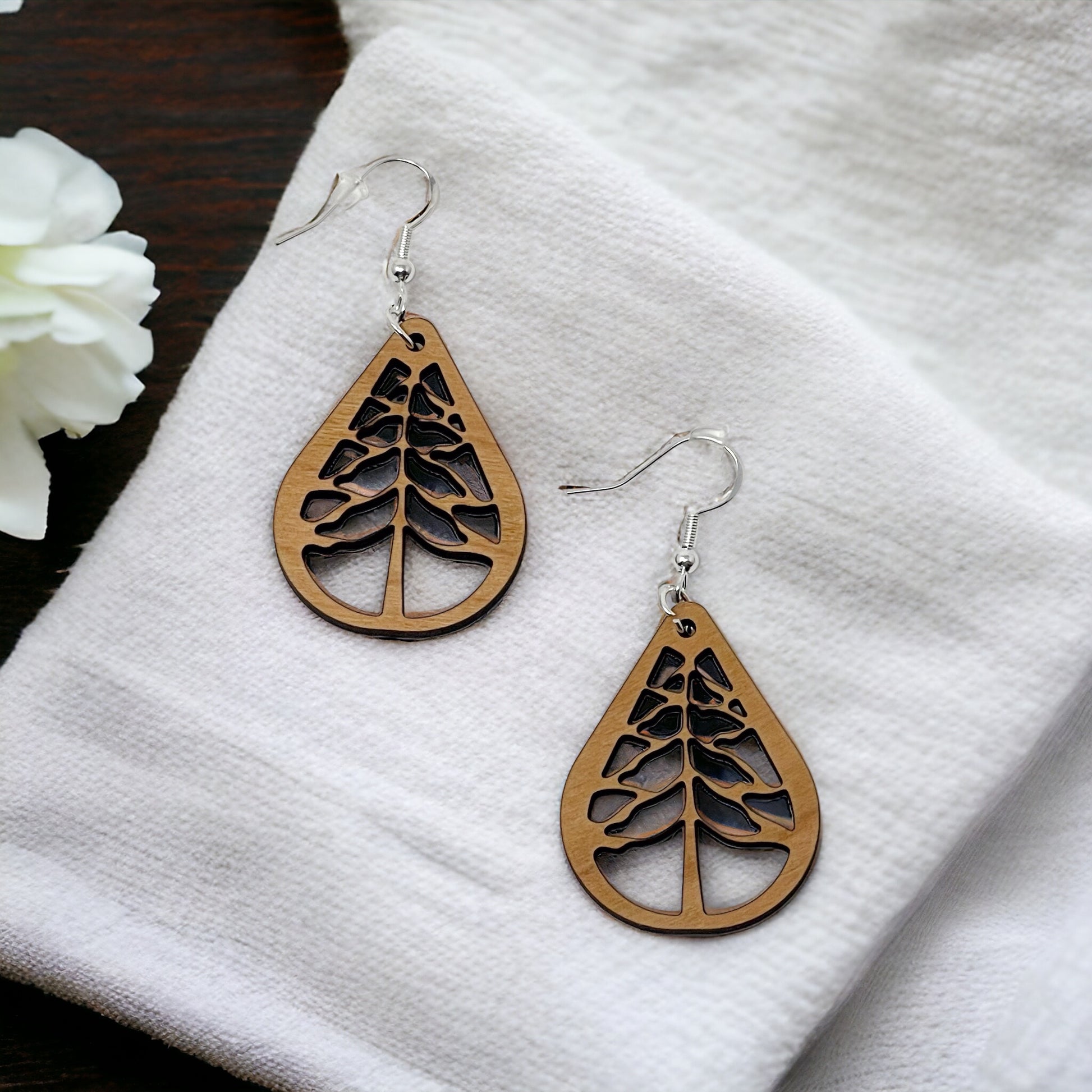 Teardrop Tree Earrings - Rustic Wood Dangle Earrings with a Whimsical Boho Touch, Cute Winter Holiday Accessories | Nature-Inspired Jewelry