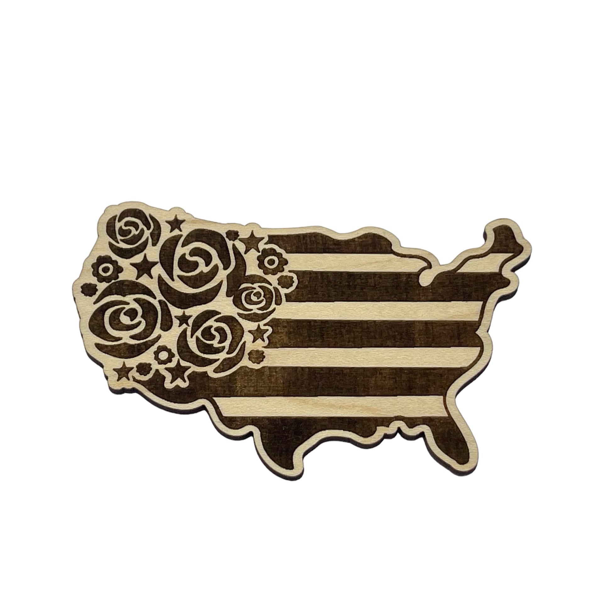 USA Shaped Magnet for Home Work School Office, Patriotic Decor Gift, Floral United States Flag Paintable Magnet, Boho Flower Wood Decoration