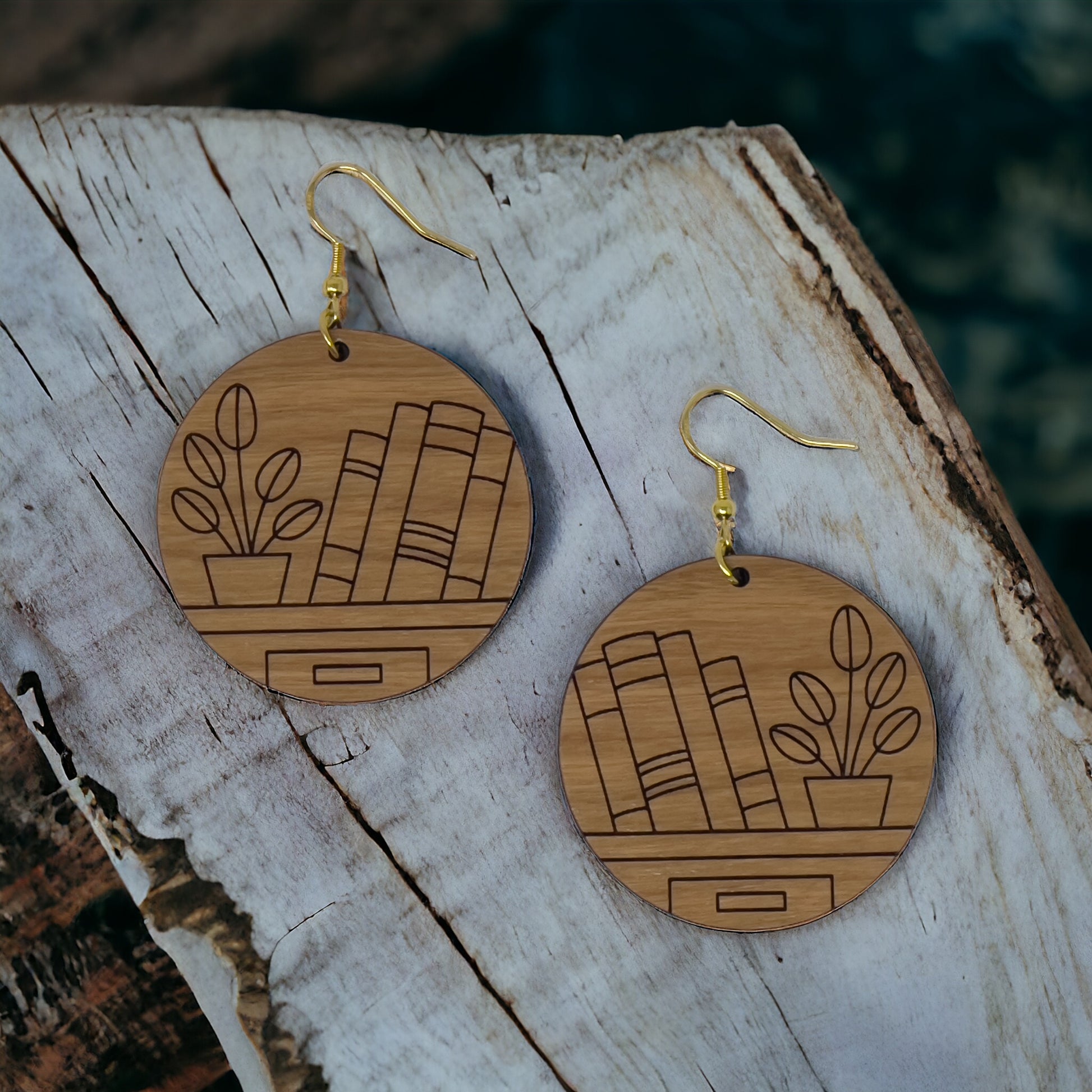 Bookshelf Wood Dangle Earrings - Cute Book Lover Gift | Boho Women's Miniature Bookcase Jewelry