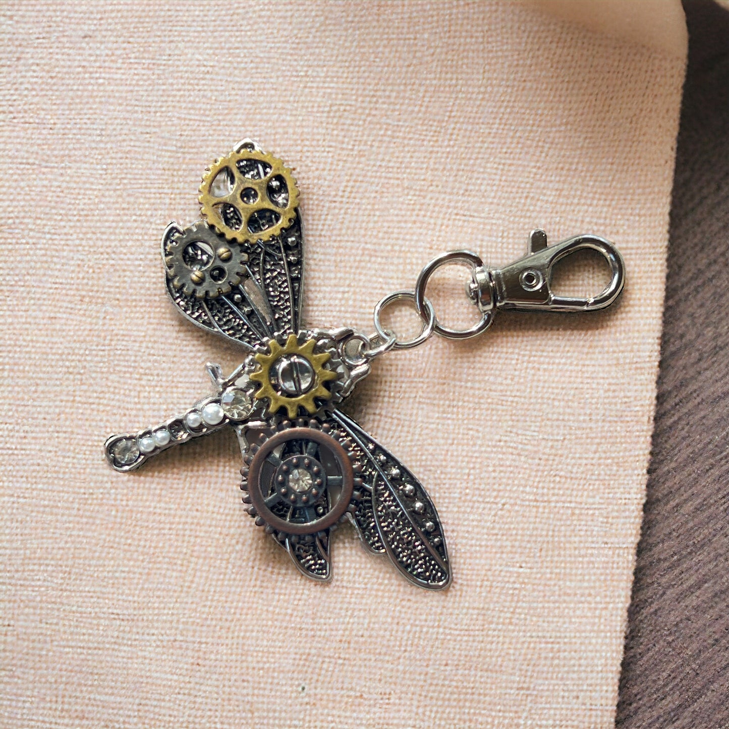 Steampunk Dragonfly Zipper Pull Keychain Purse Charm