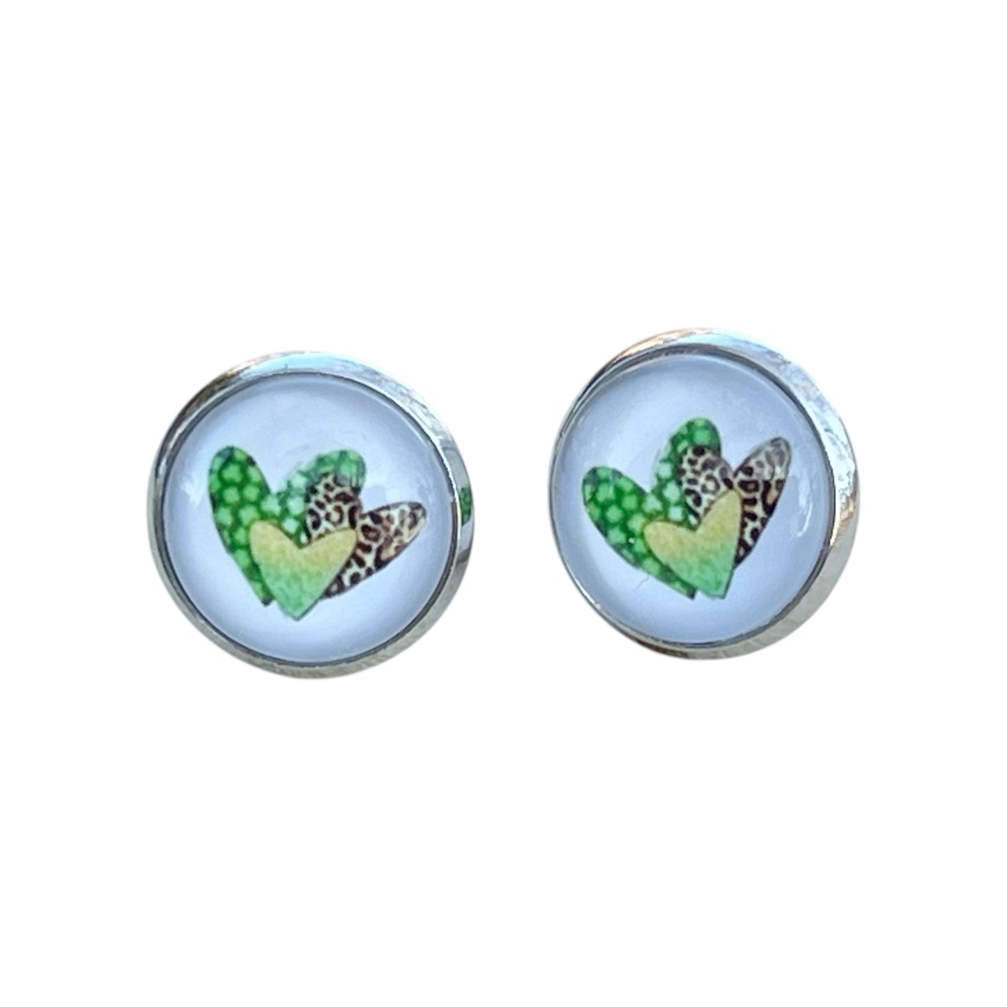 Silver Stud Earrings: Patterned Heart Design