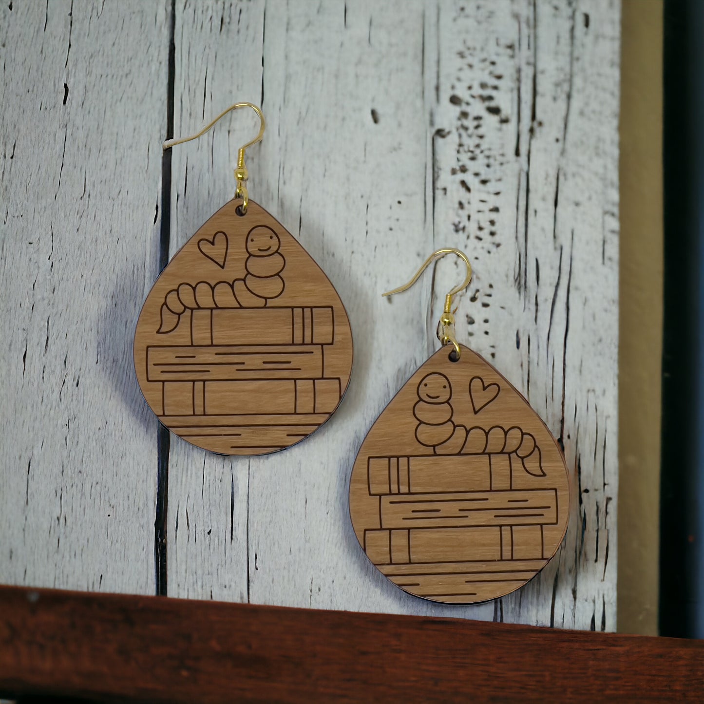 Bookshelf Wood Dangle Earrings - Cute Book Lover Gift | Boho Women's Miniature Bookcase Jewelry