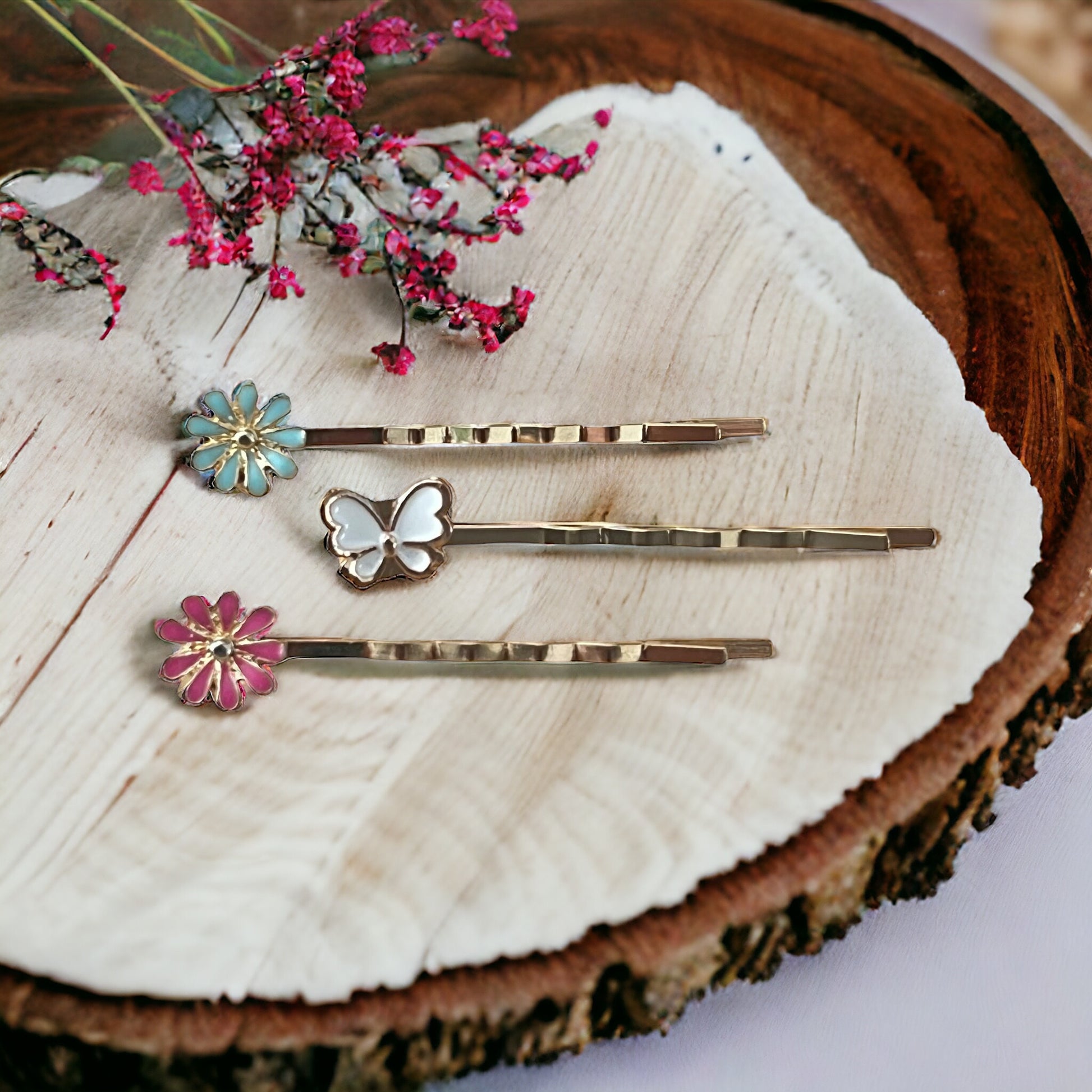 White Butterfly & Flower Hair Pin Set - Set of 3 Adorable Accessories for Hair Styling