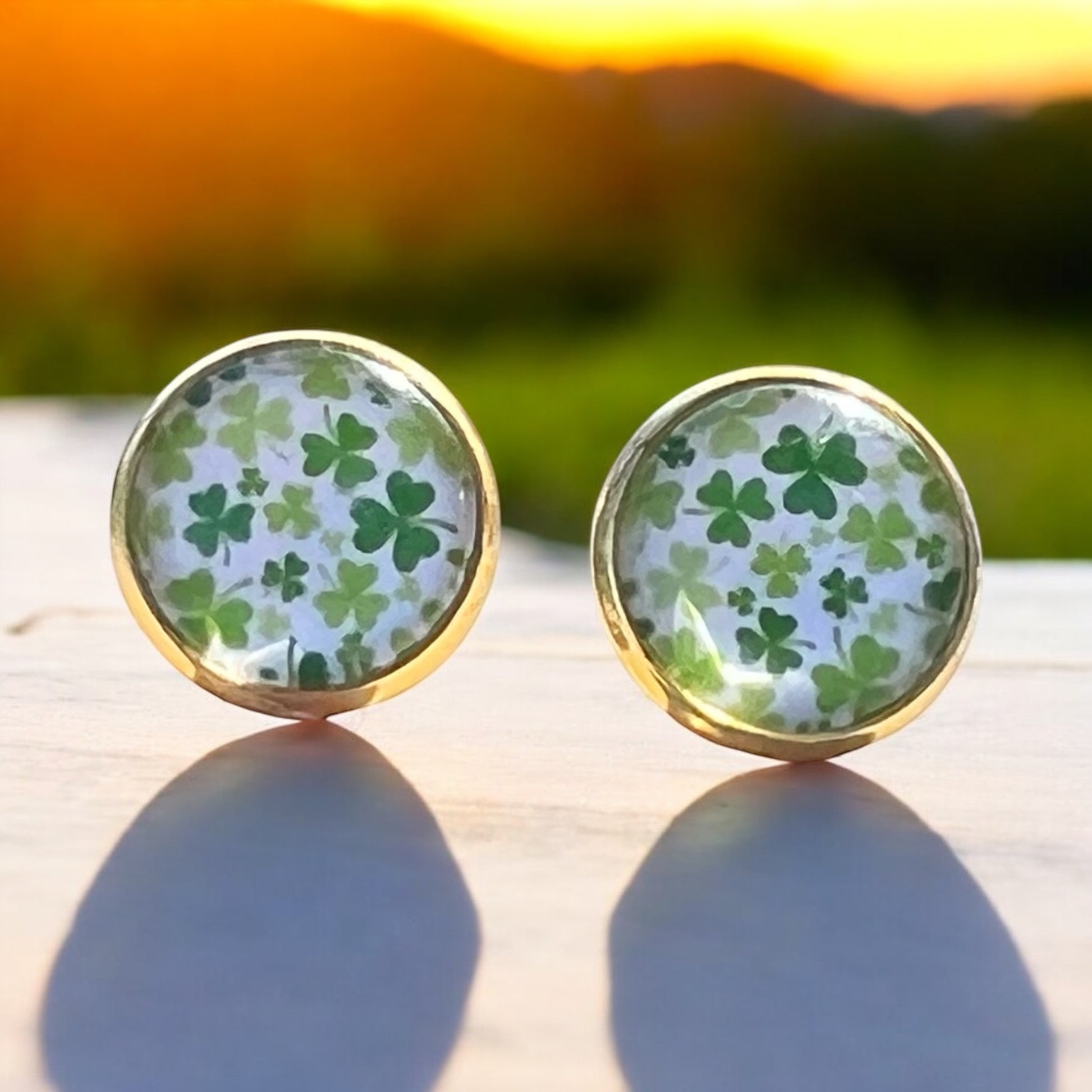 Gold Stud Earrings: Lucky Shamrock Clover Design for St. Patrick's Day Charm