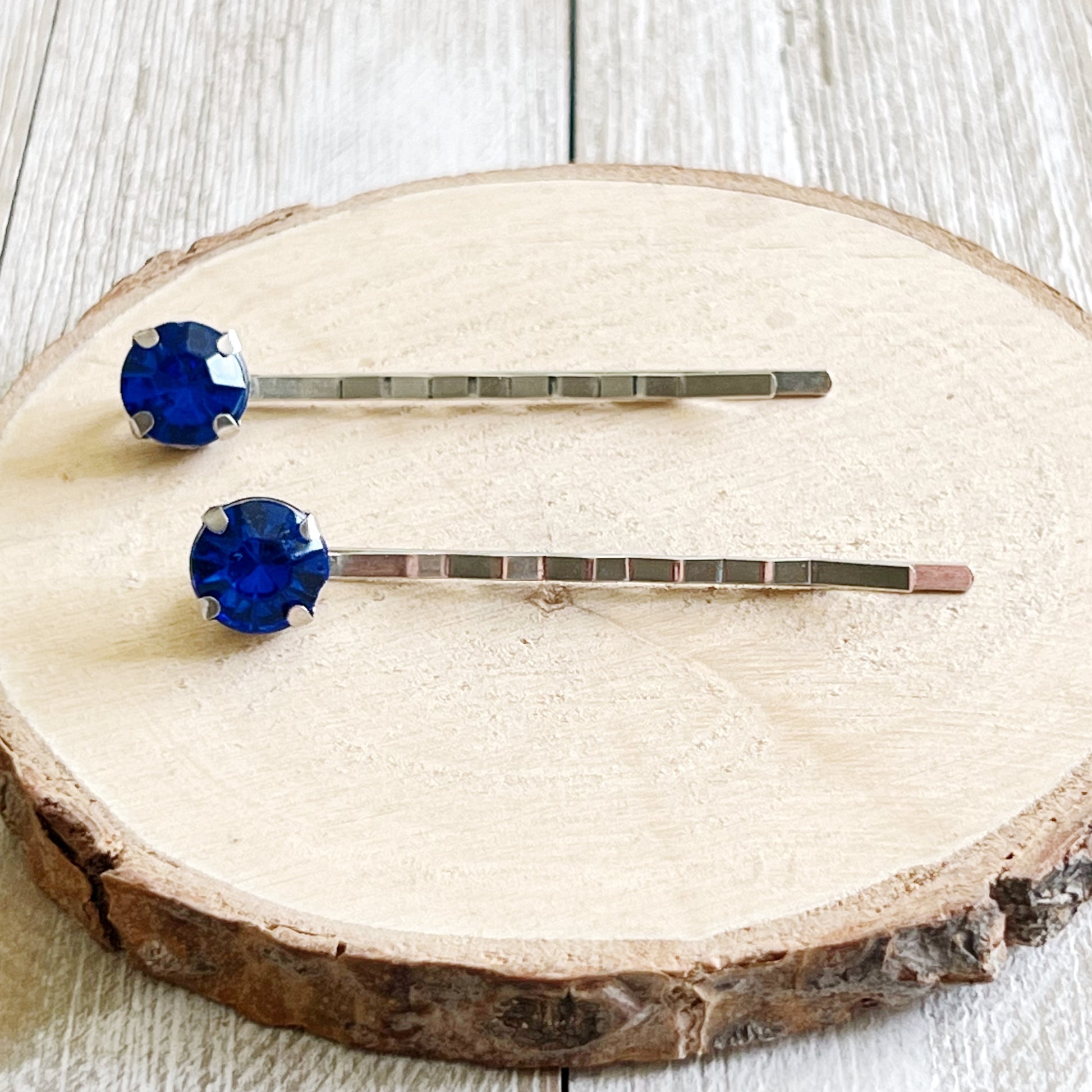 Round Blue Rhinestone Hair Pins - Elegant and Sparkling Hair Accessories