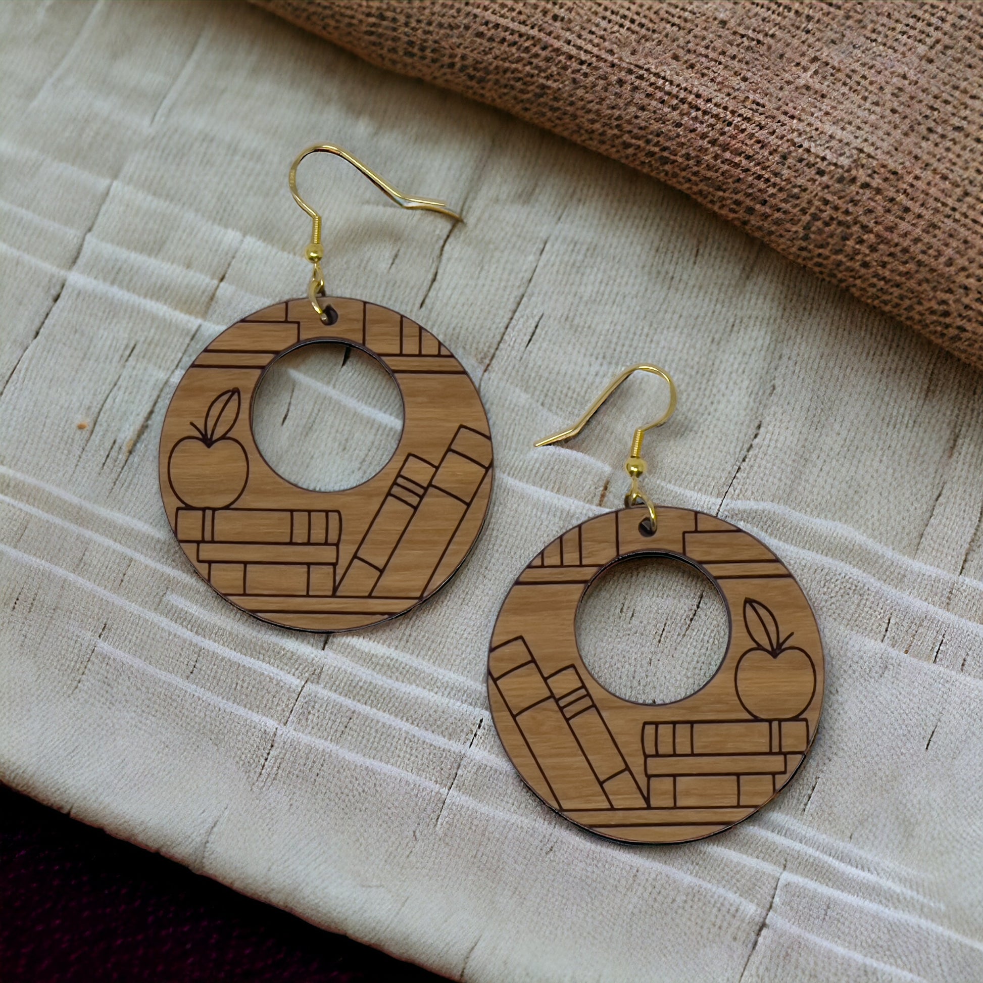 Bookshelf Wood Dangle Earrings - Cute Book Lover Gift | Boho Women's Miniature Bookcase Jewelry