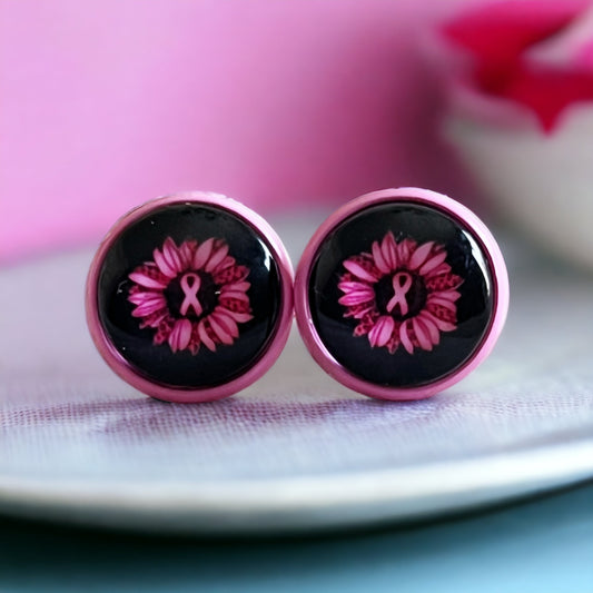 Breast Cancer Awareness Pink Sunflower Stud Earrings - Stylish and Supportive Accessories