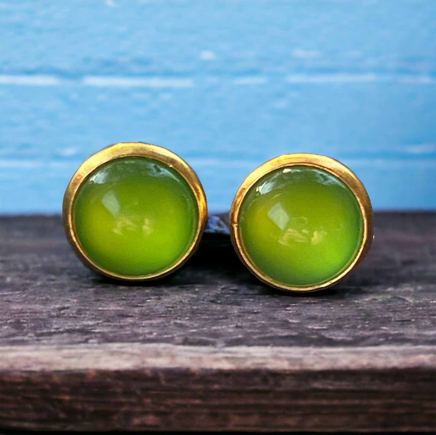 Candy Apple Green Gold Stud Earrings