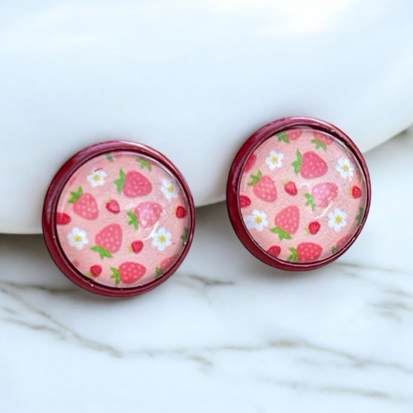 Strawberry Red Stud Earrings: Fruity Accents