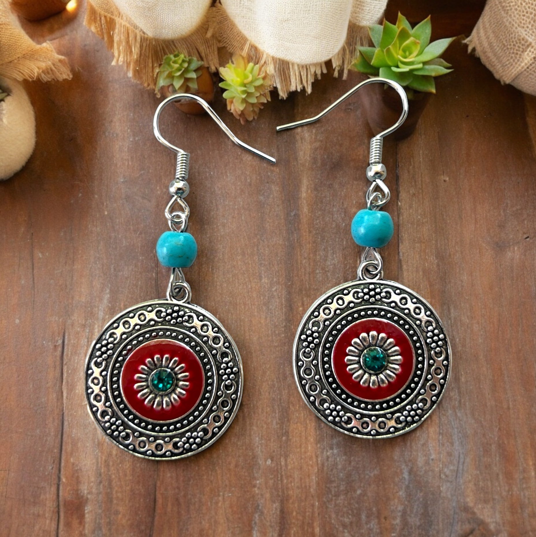 Boho Western Silver Medallion Earrings: Stylish Chic Accessories