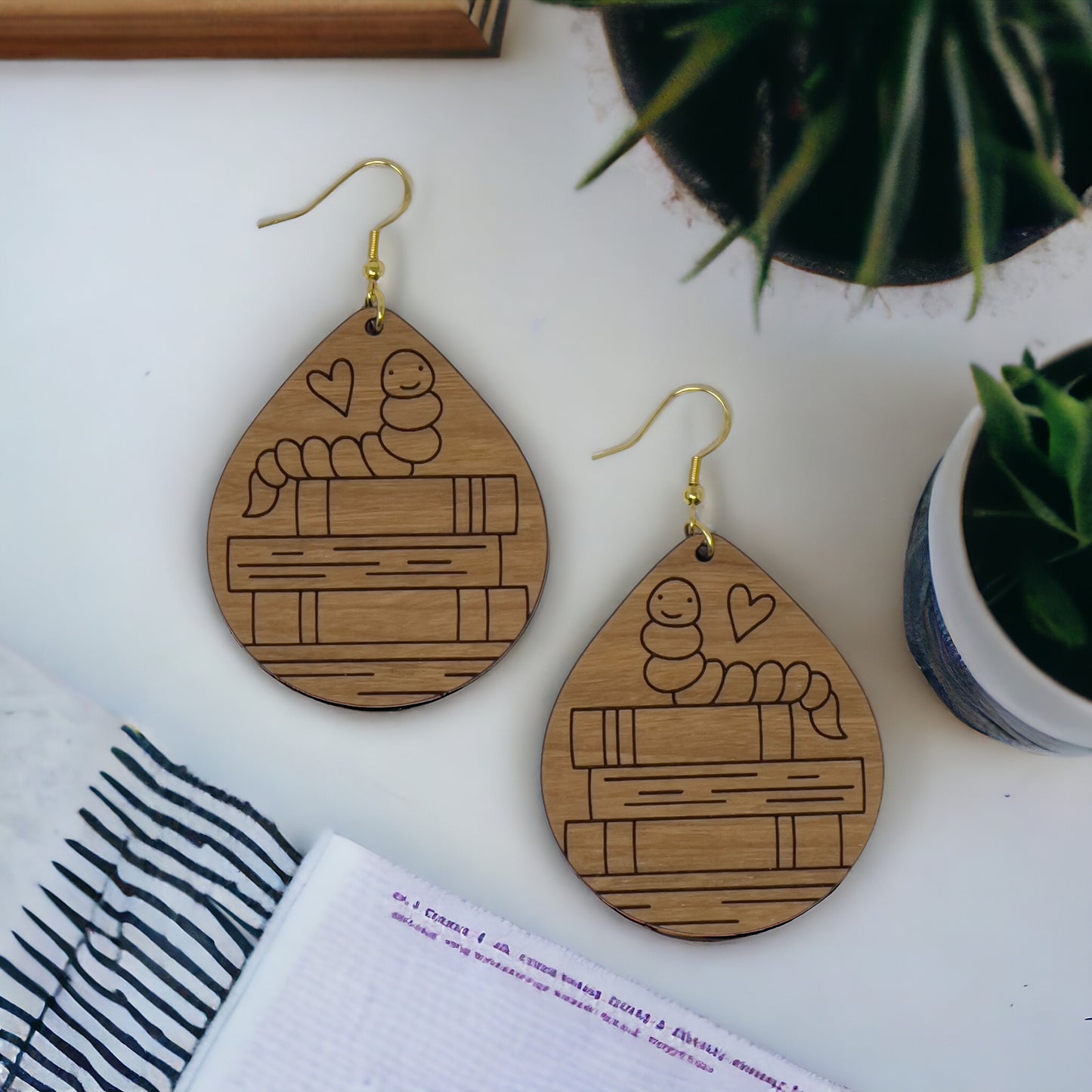 Bookshelf Wood Dangle Earrings - Cute Book Lover Gift | Boho Women's Miniature Bookcase Jewelry