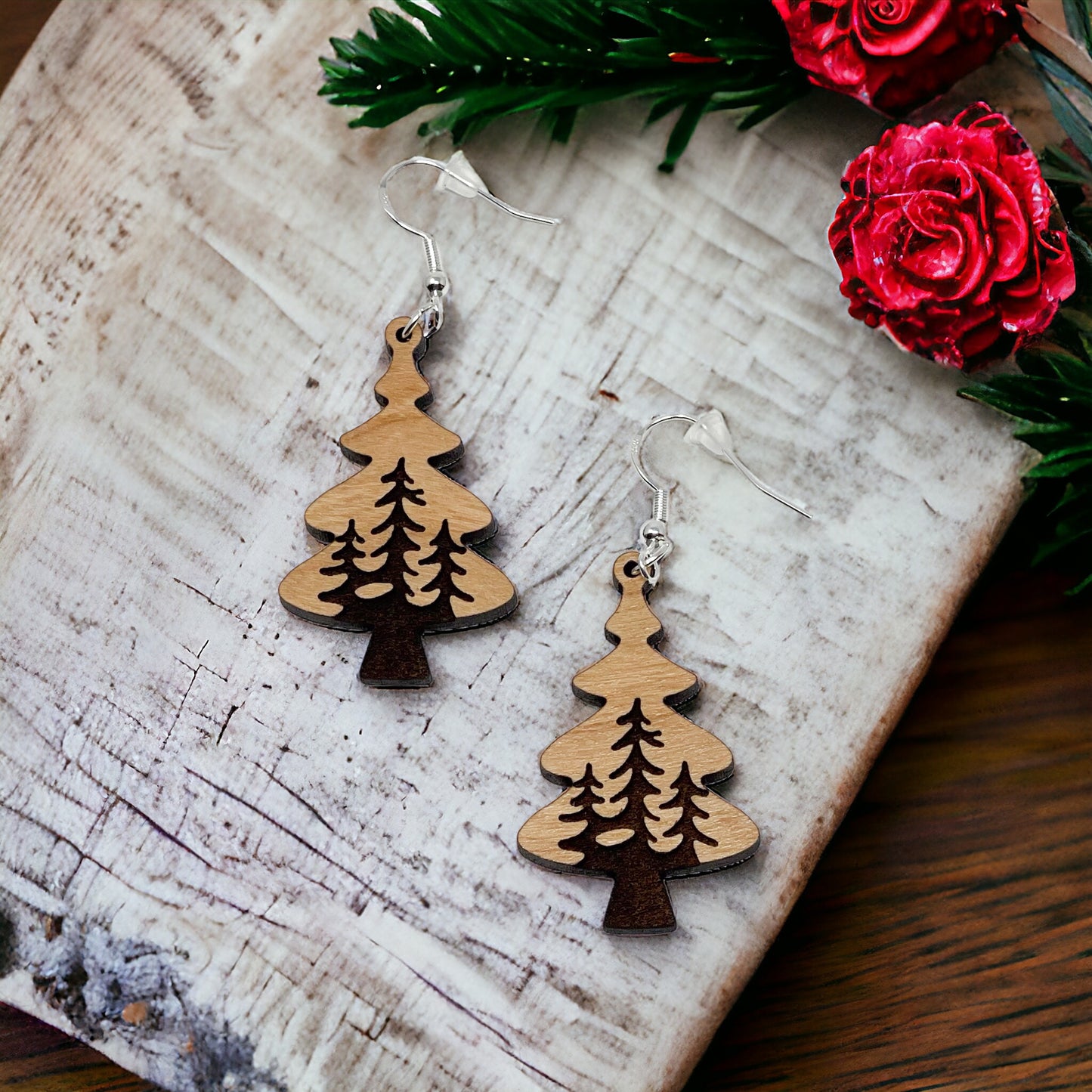 Tree Earrings - Rustic Wood Dangle Earrings with a Whimsical Boho Touch, Cute Winter Holiday Accessories | Nature-Inspired Jewelry