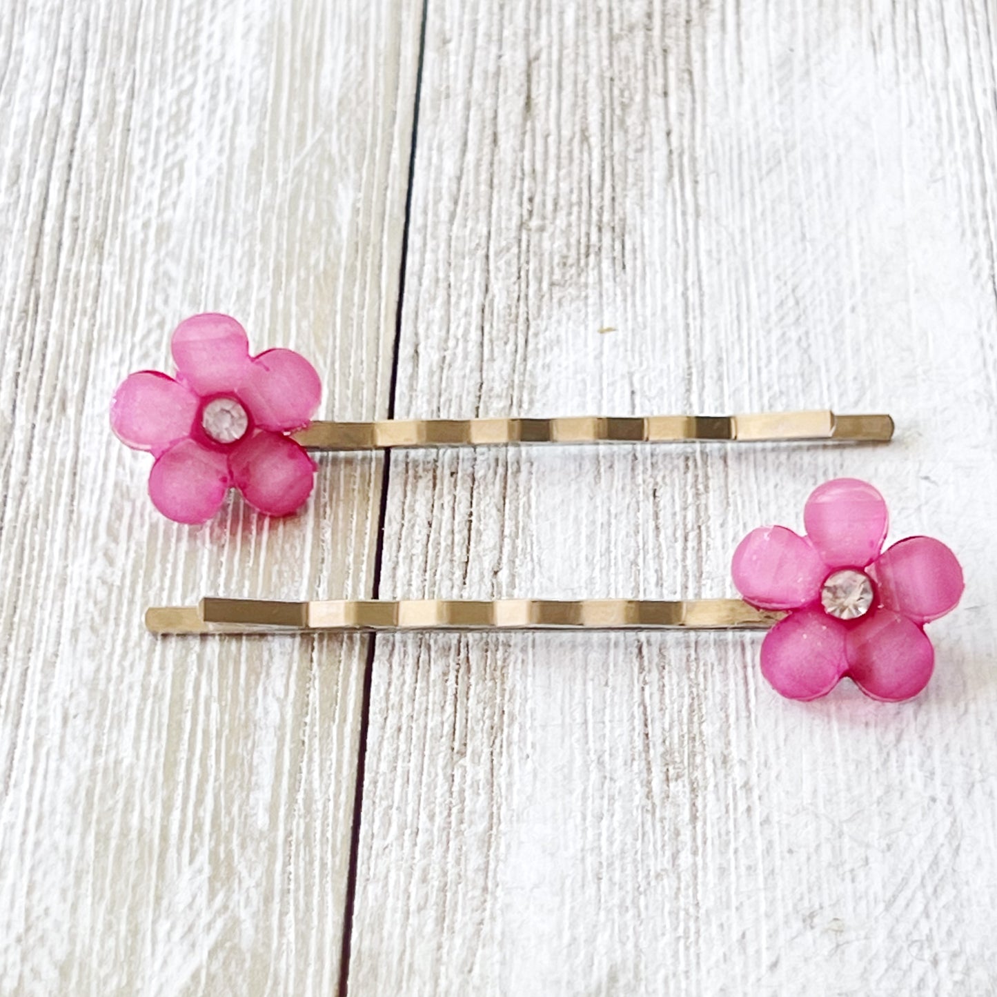 Pink Flower Hair Pins, Pink Bobby Pins, Womens Hair Pins, Floral Bobby Pins, Decorative Hair Pins, Rhinestone Hair Pins, Boho Hair Pins