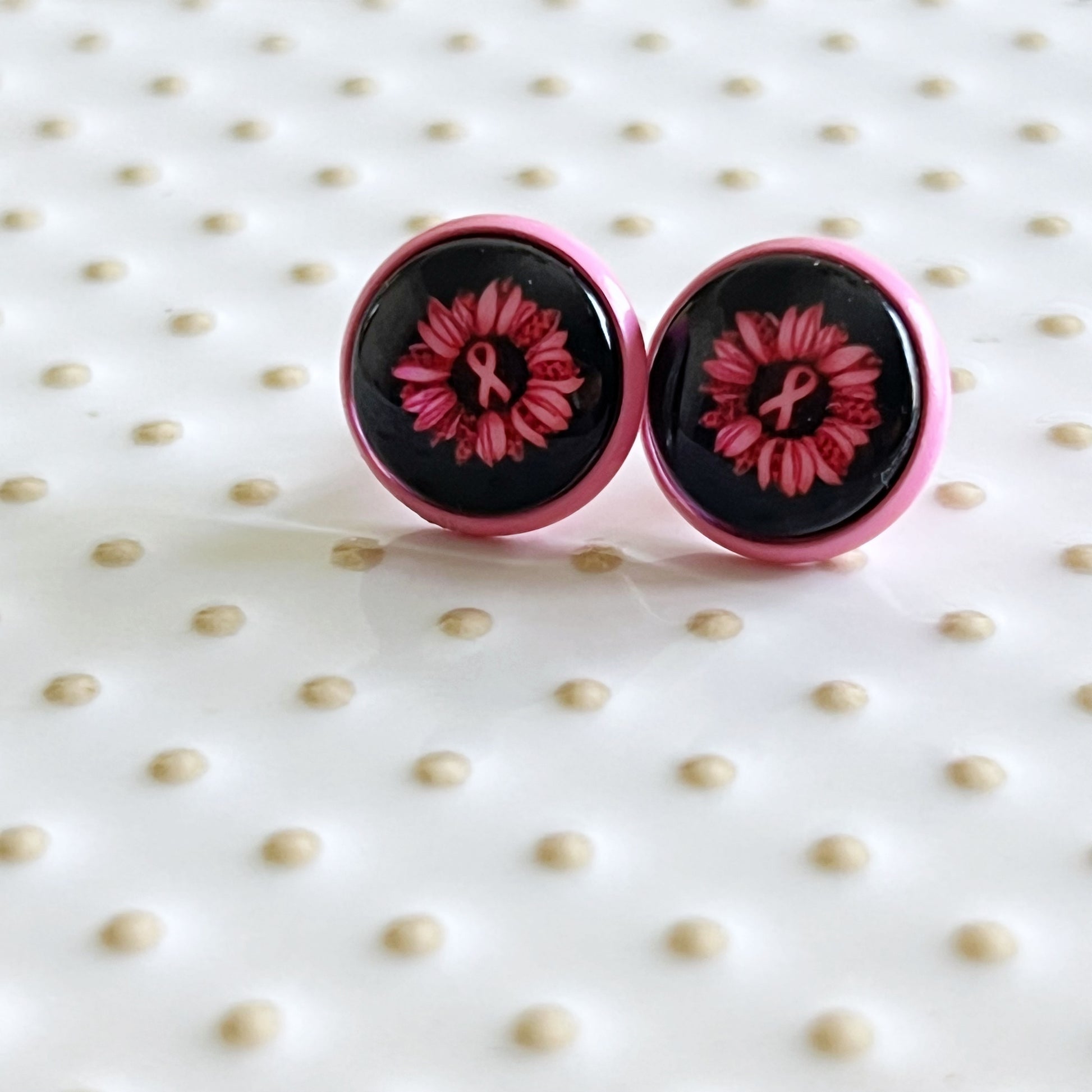 Breast Cancer Awareness Pink Sunflower Stud Earrings - Stylish and Supportive Accessories