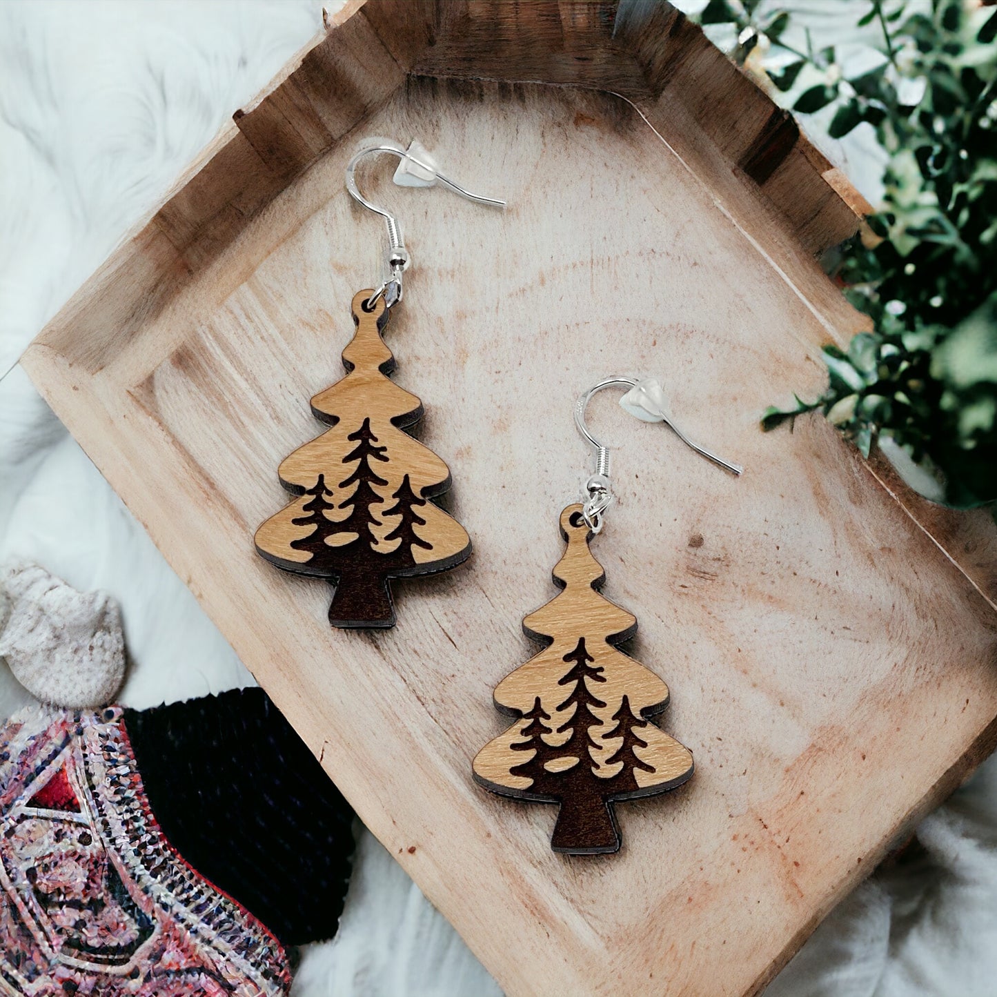 Tree Earrings - Rustic Wood Dangle Earrings with a Whimsical Boho Touch, Cute Winter Holiday Accessories | Nature-Inspired Jewelry