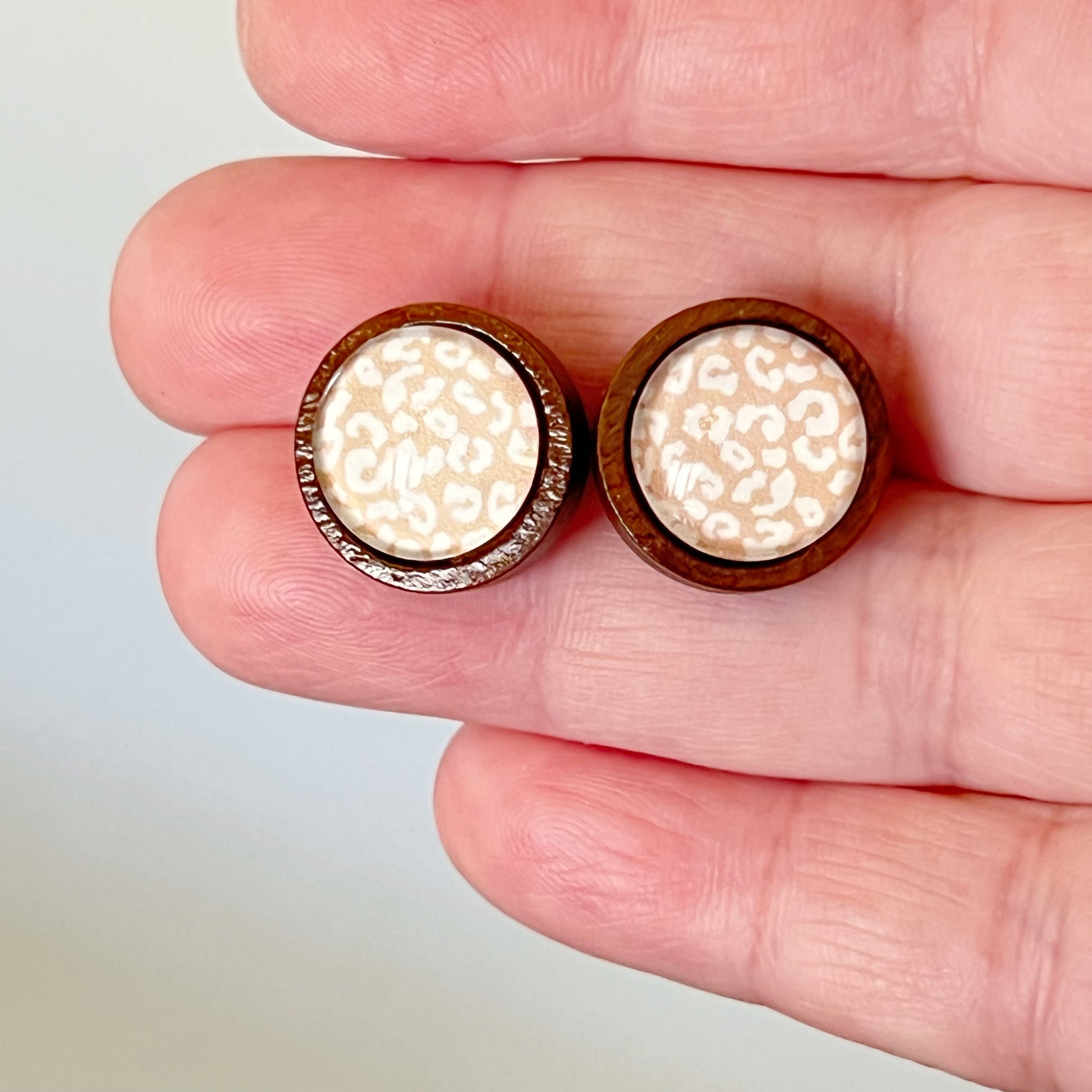 Fall Animal Print Stainless Steel Wood Stud Earrings