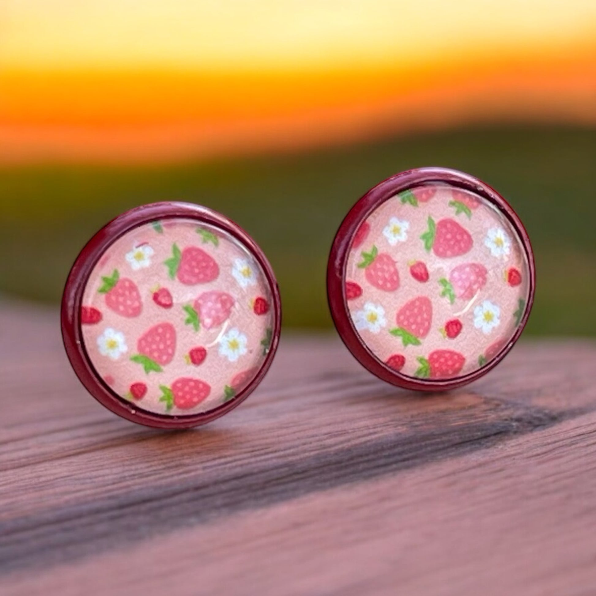 Strawberry Red Stud Earrings: Fruity Accents