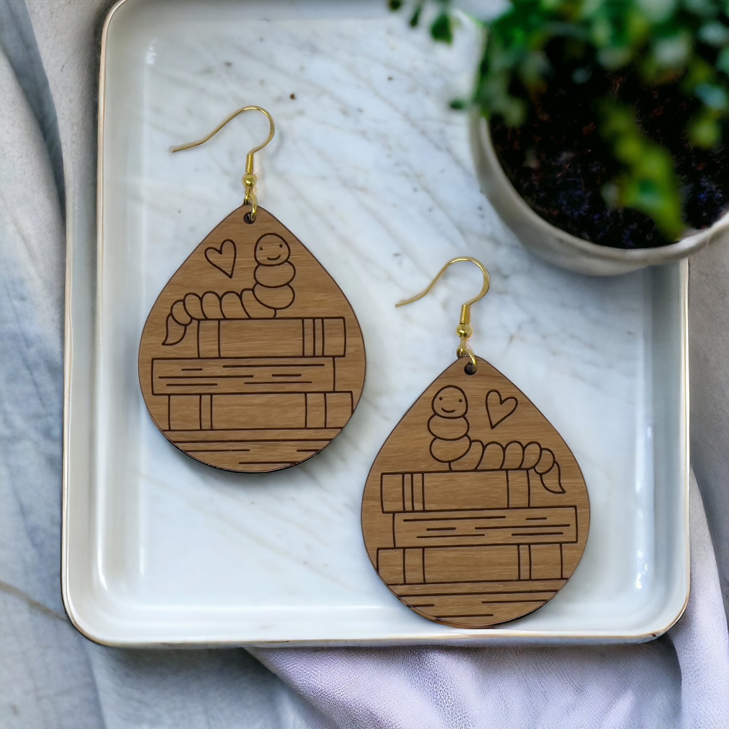 Bookshelf Wood Dangle Earrings - Cute Book Lover Gift | Boho Women's Miniature Bookcase Jewelry