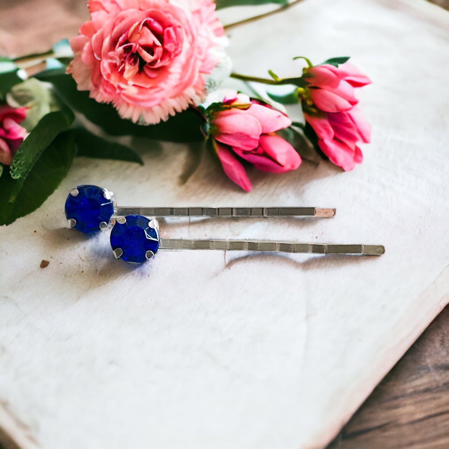 Round Blue Rhinestone Hair Pins - Elegant and Sparkling Hair Accessories