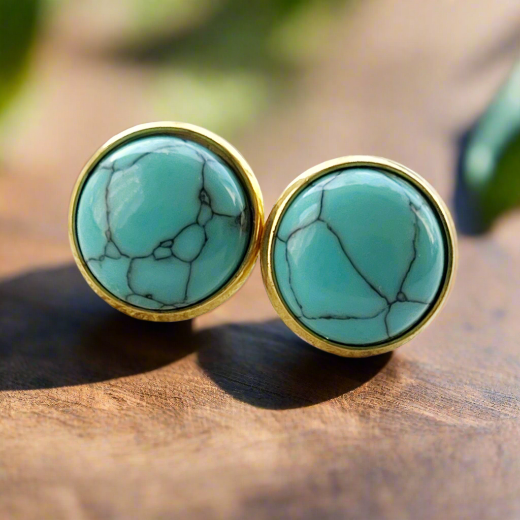 Turquoise 12mm Gold Stud Earrings