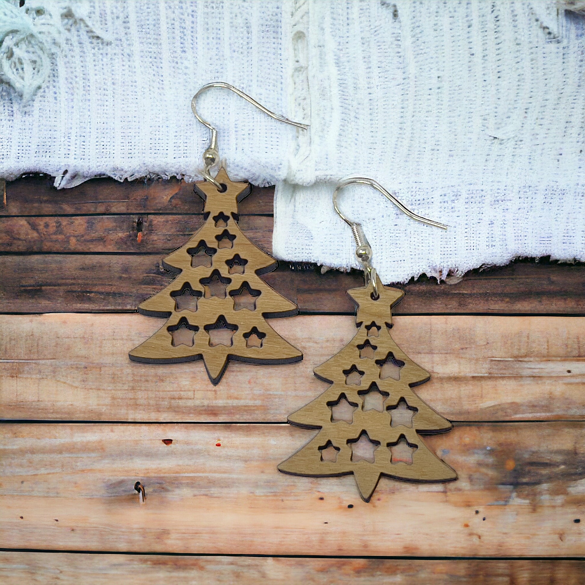 Tree & Star Earrings - Rustic Wood Dangle Earrings with a Whimsical Boho Touch, Cute Winter Holiday Accessories | Nature-Inspired Jewelry