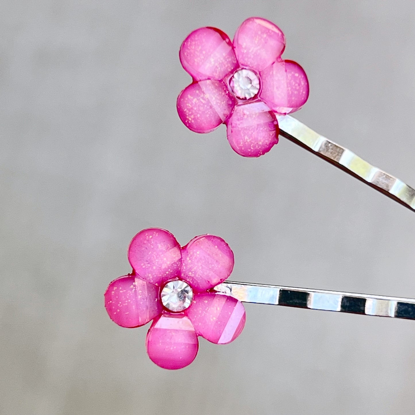 Pink Flower Hair Pins, Pink Bobby Pins, Womens Hair Pins, Floral Bobby Pins, Decorative Hair Pins, Rhinestone Hair Pins, Boho Hair Pins