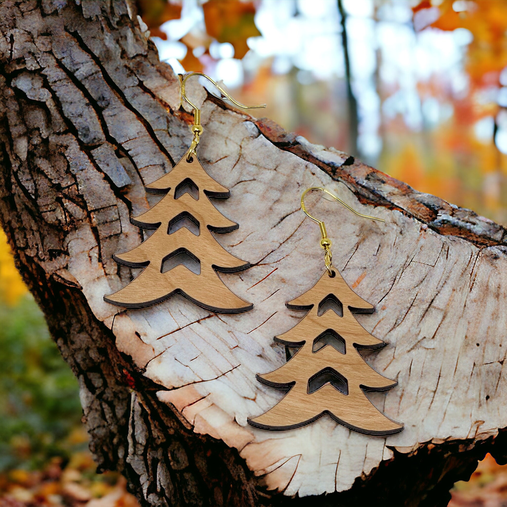 Tree Earrings - Rustic Wood Dangle Earrings with a Whimsical Boho Touch, Cute Winter Holiday Accessories | Nature-Inspired Jewelry