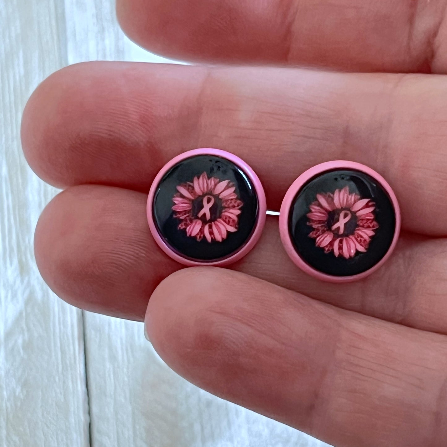 Breast Cancer Awareness Pink Sunflower Stud Earrings - Stylish and Supportive Accessories