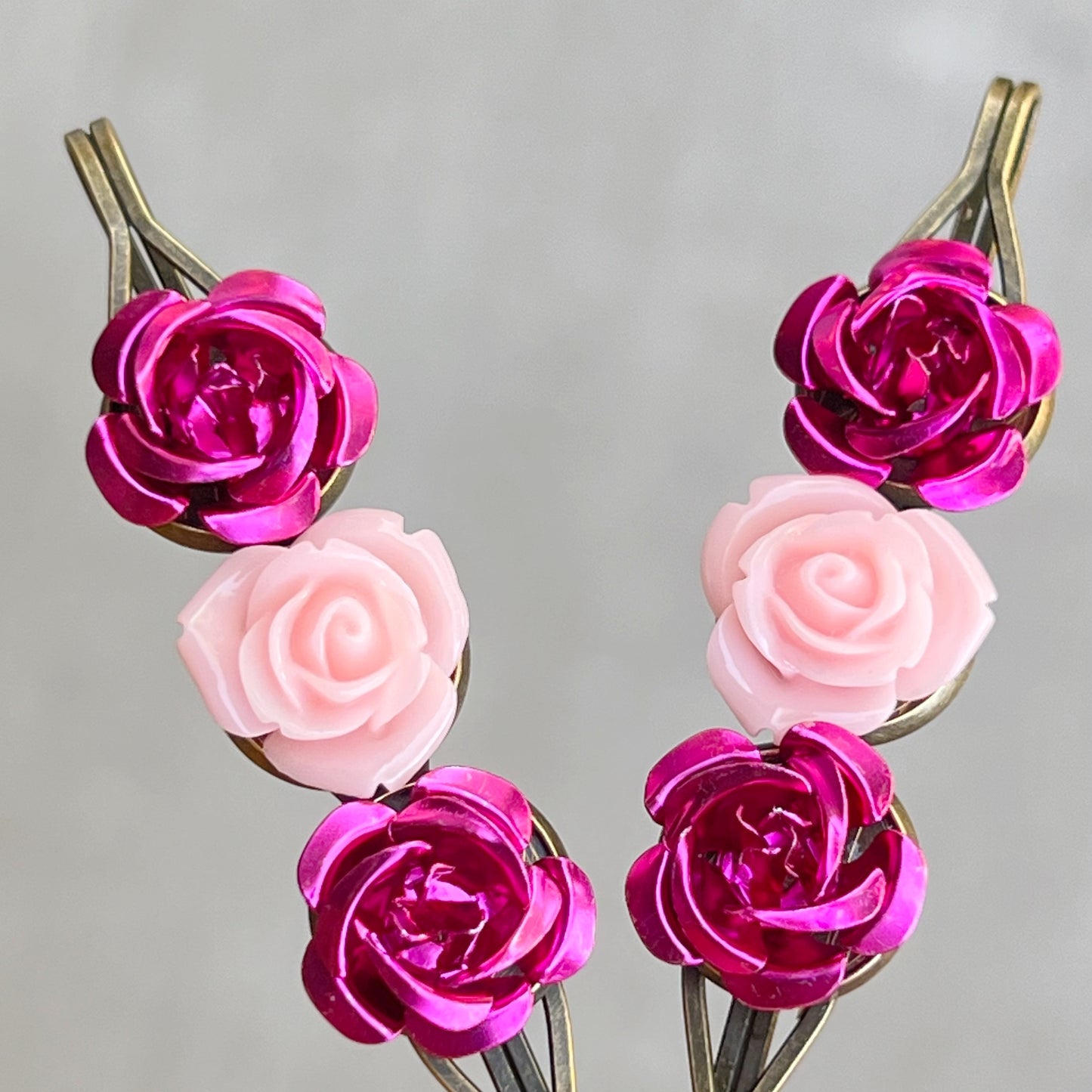 Pink Rose Flower Hair Pins