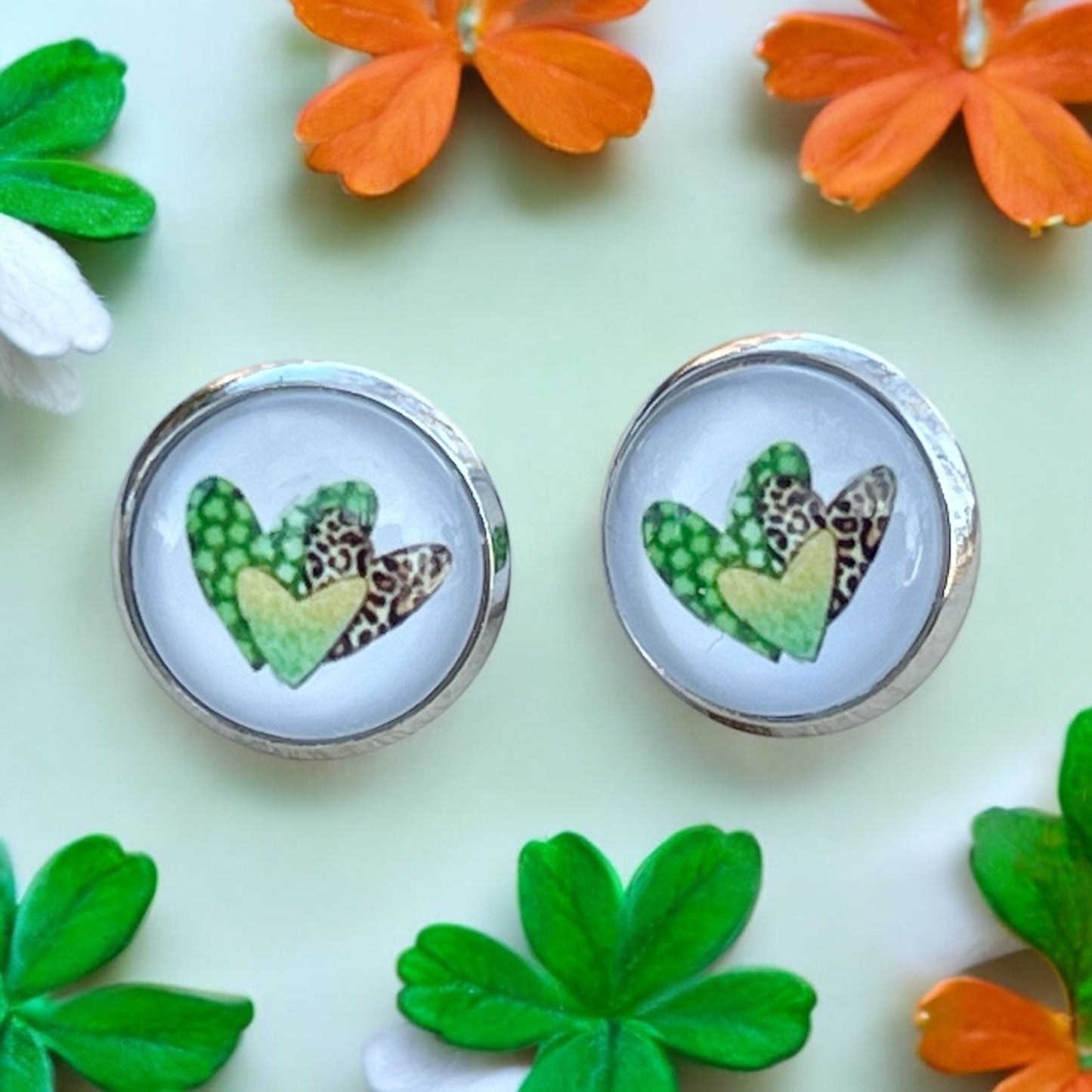 Silver Stud Earrings: Patterned Heart Design