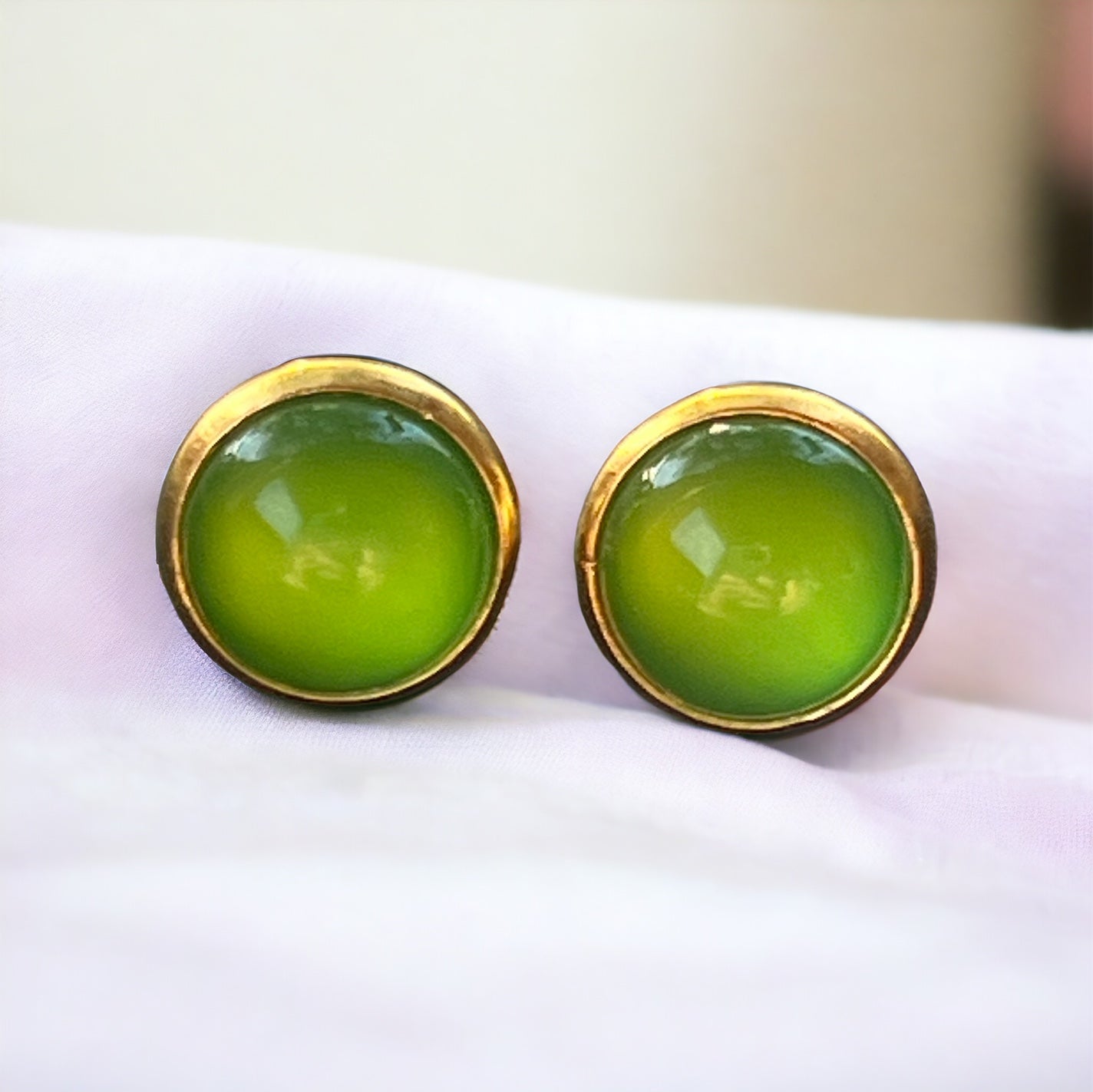 Candy Apple Green Gold Stud Earrings