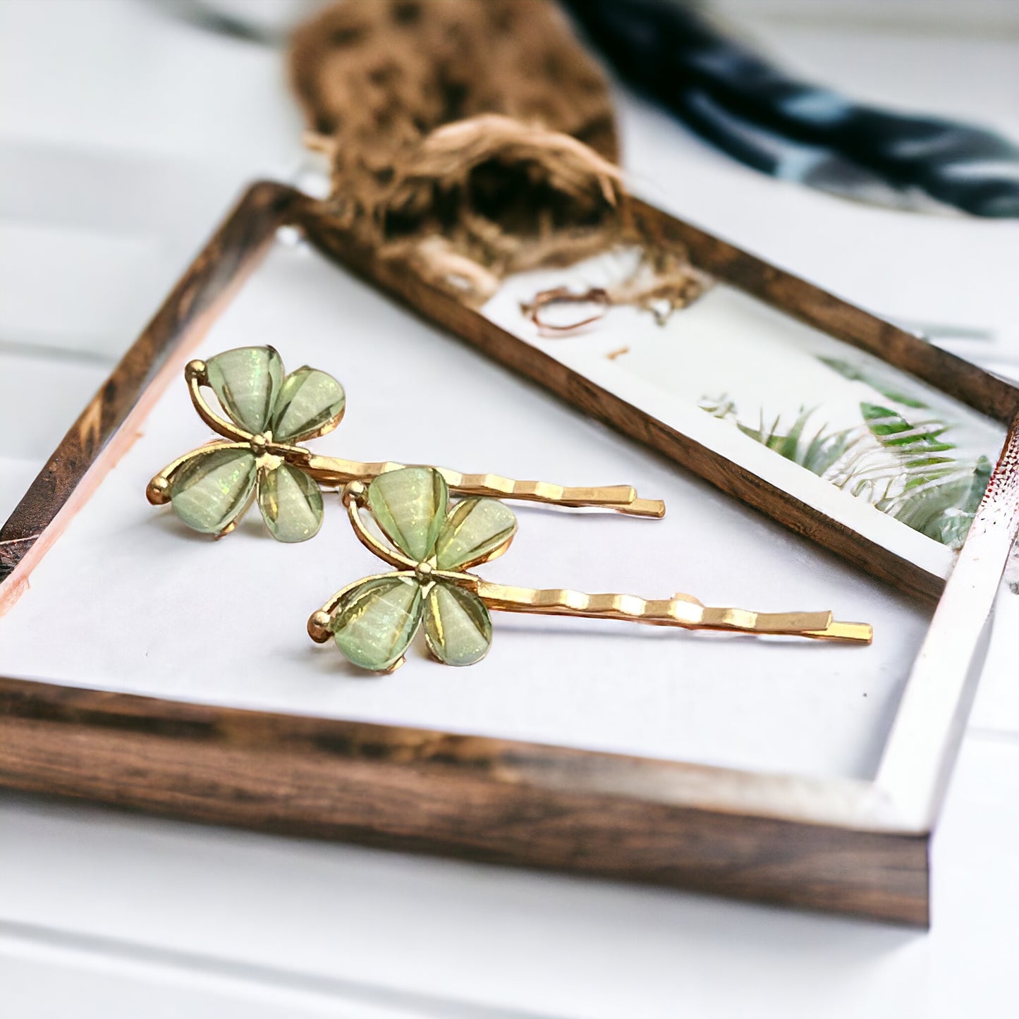 Green Rhinestone Butterfly Hair Pins - Elegant & Vibrant Hair Accessories