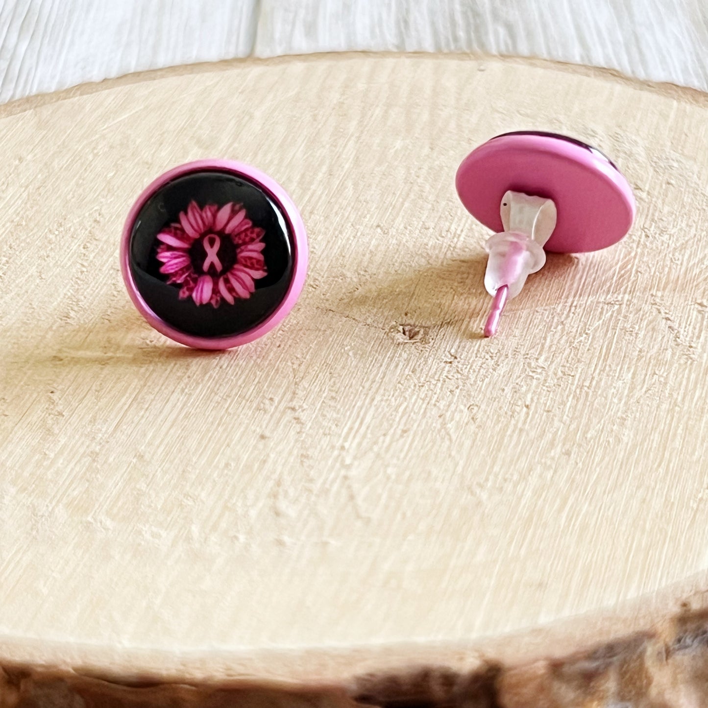 Breast Cancer Awareness Pink Sunflower Stud Earrings - Stylish and Supportive Accessories