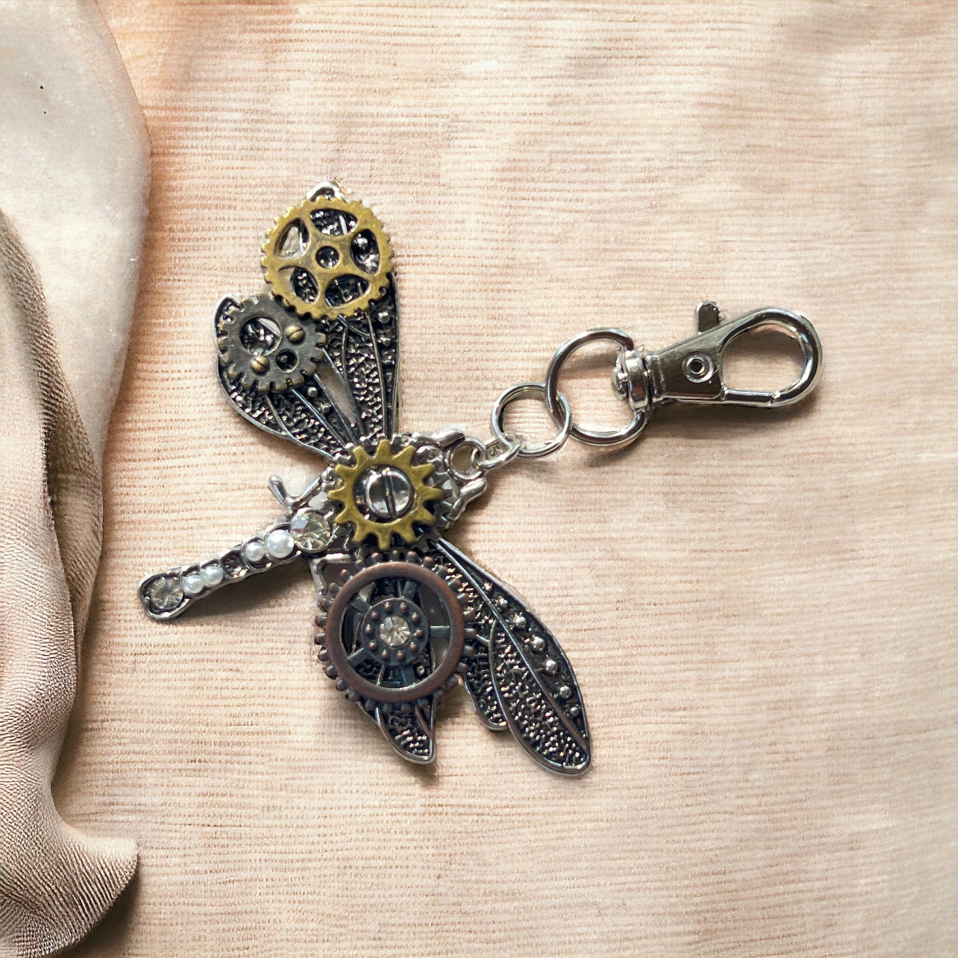 Steampunk Dragonfly Zipper Pull Keychain Purse Charm