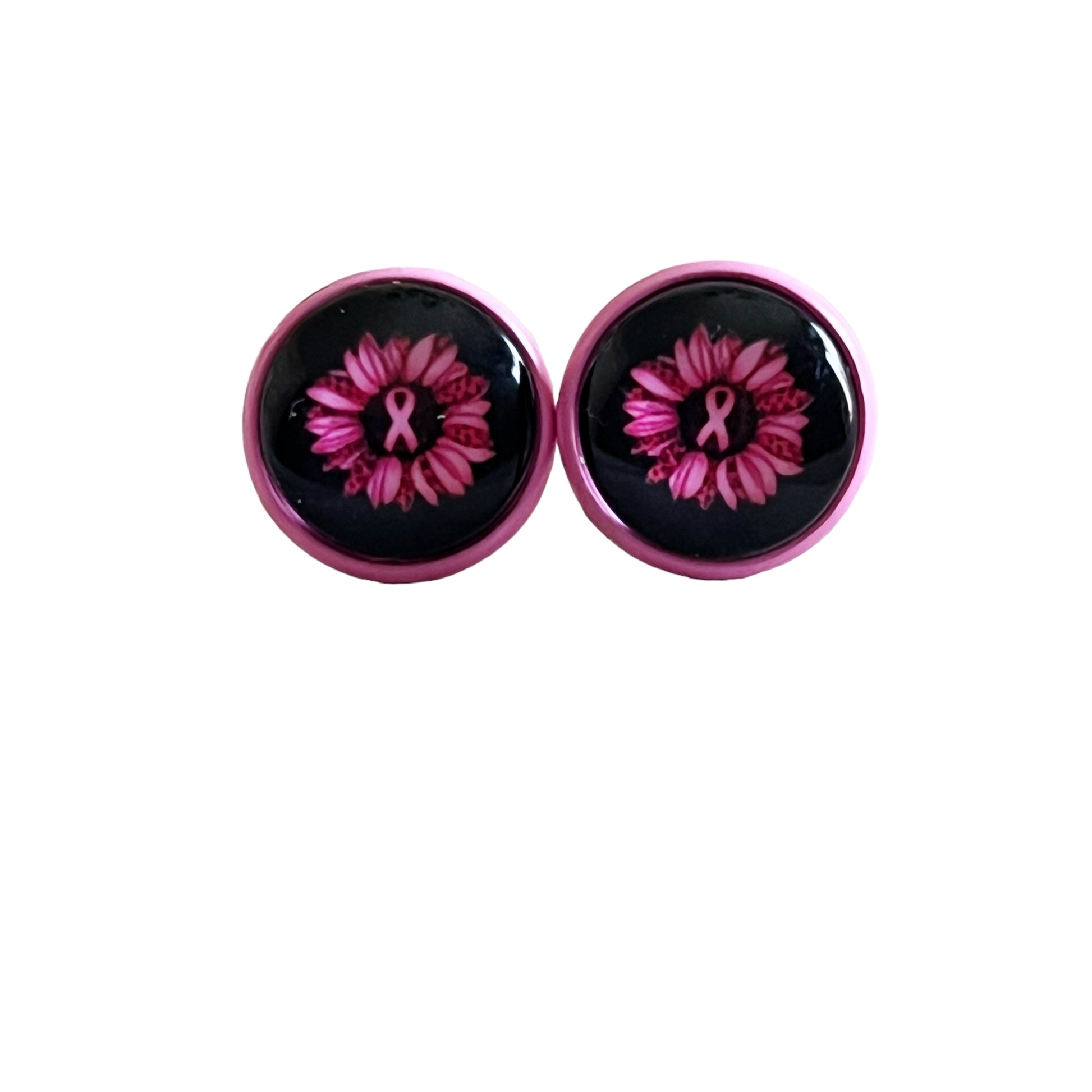 Breast Cancer Awareness Pink Sunflower Stud Earrings - Stylish and Supportive Accessories